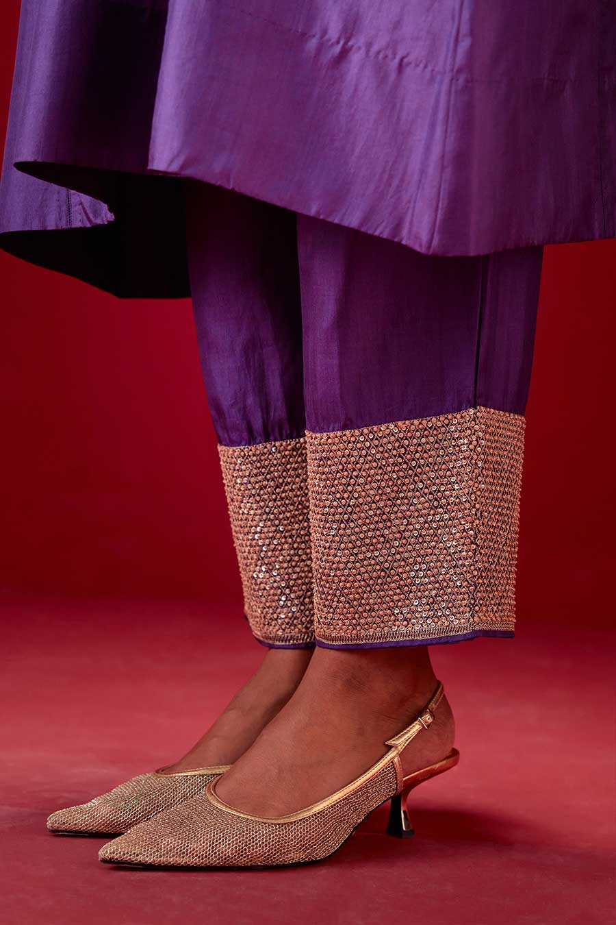 Grape Silk Embroidered Kurta & Pant Set