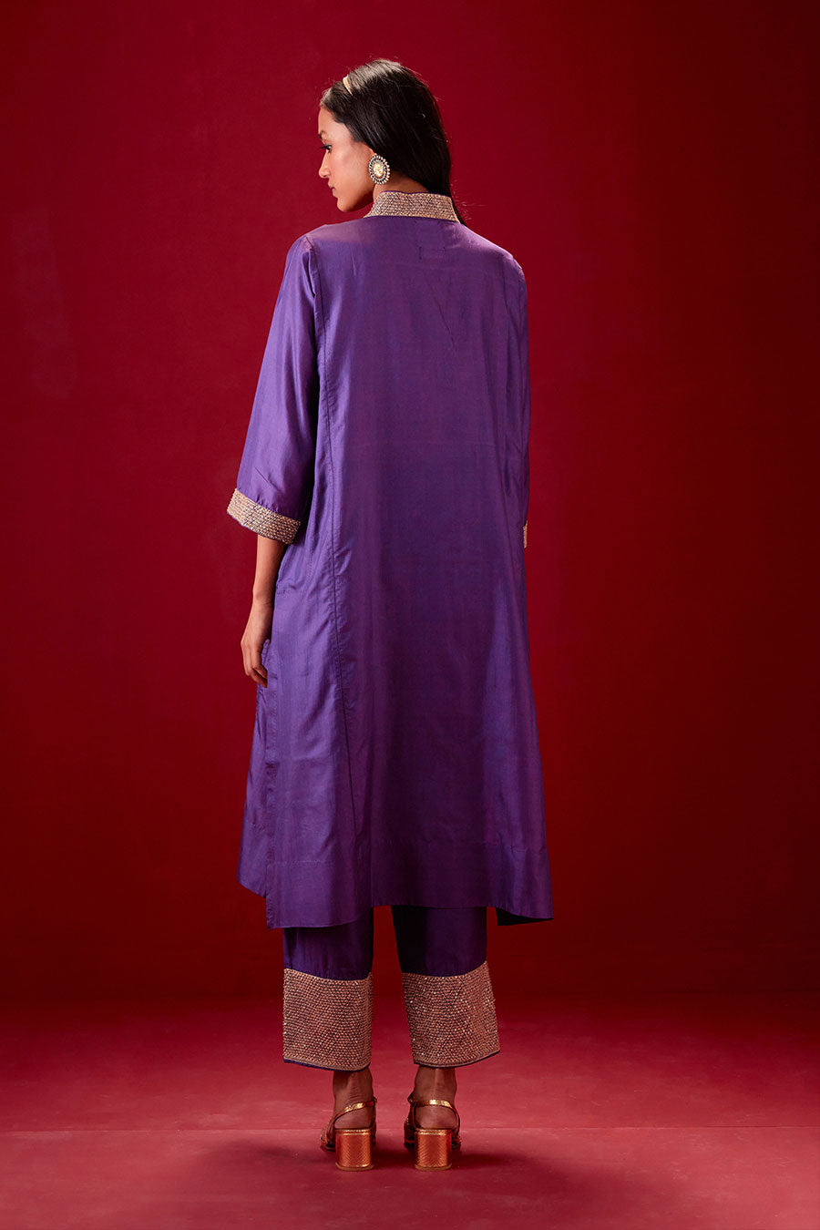 Grape Silk Embroidered Kurta & Pant Set