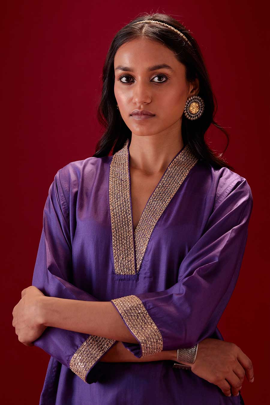 Grape Silk Embroidered Kurta & Pant Set