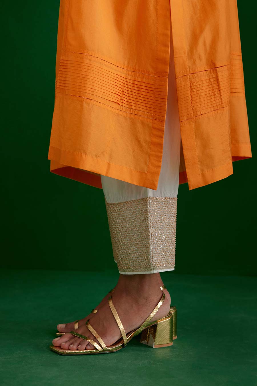 Marigold Silk Embroidered Kurta & Pant Set