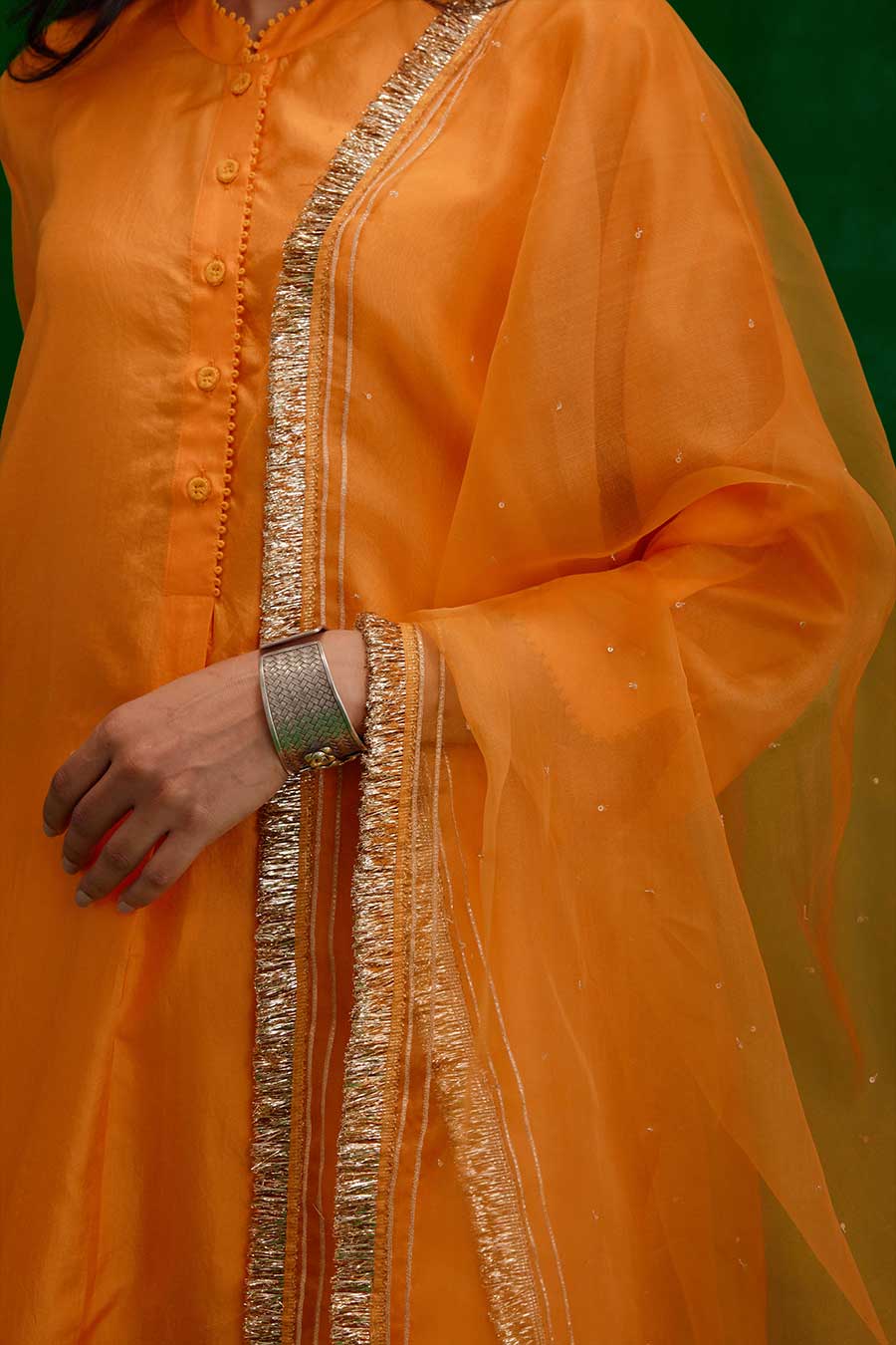 Marigold Silk Organza Embroidered Dupatta