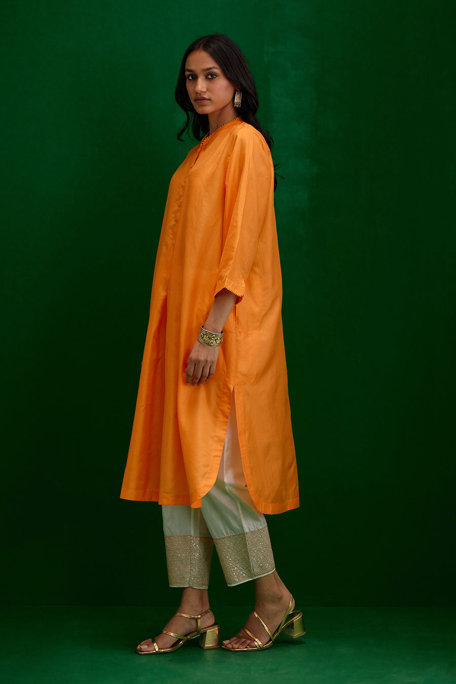 Marigold Silk Embroidered Kurta & Pant Set