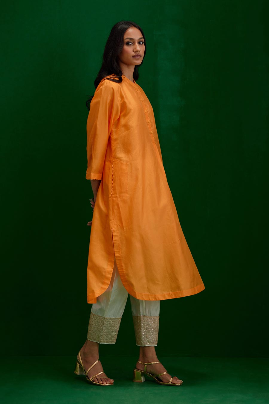 Marigold Silk Embroidered Kurta & Pant Set