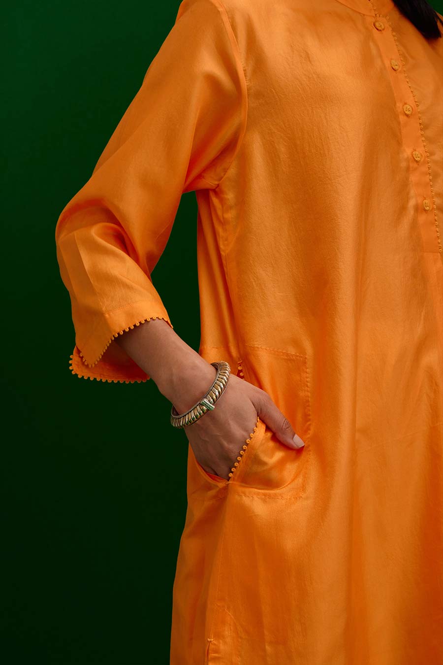 Marigold Silk Embroidered Kurta & Pant Set