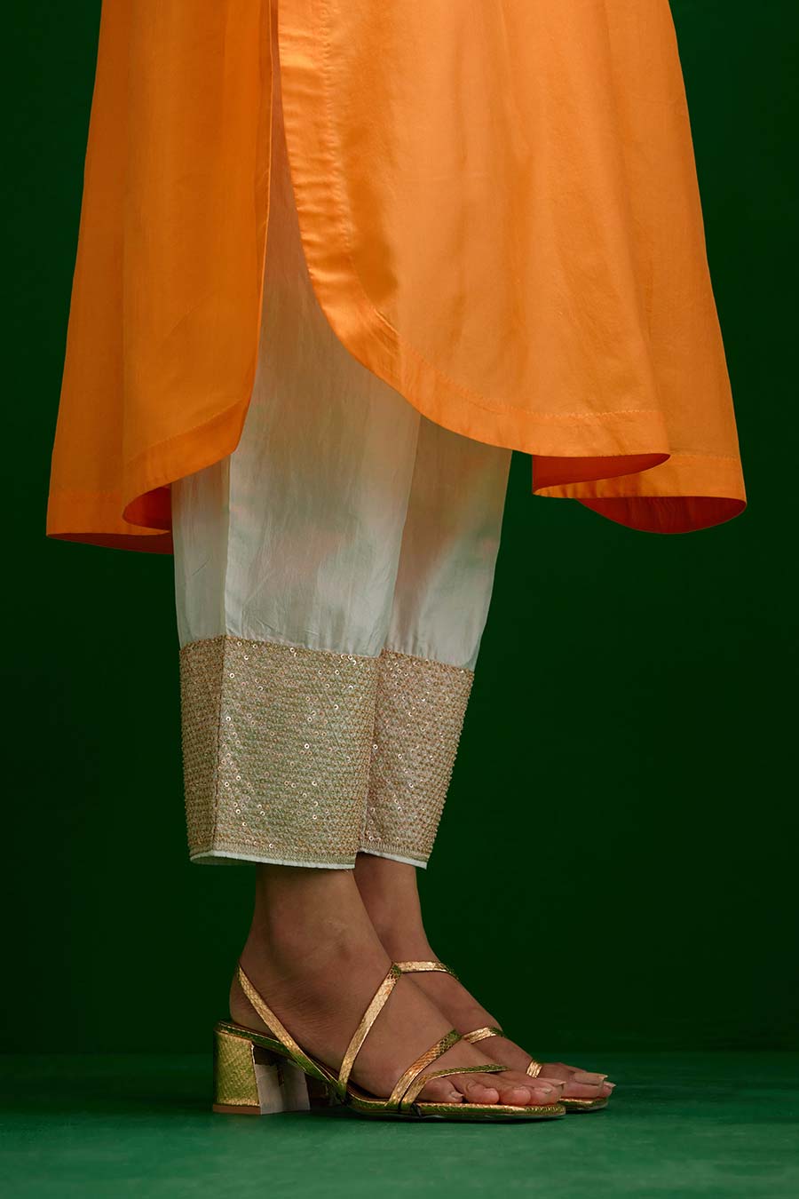 Marigold Silk Embroidered Kurta & Pant Set