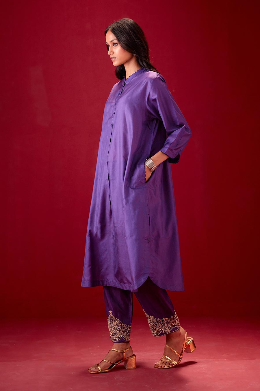 Grape Silk Embroidered Kurta & Pant Set