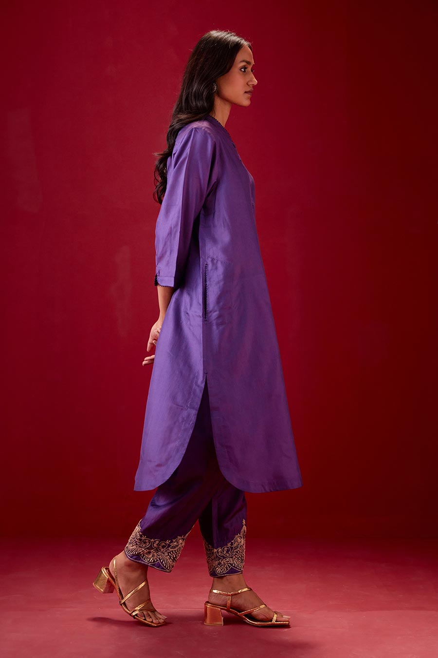 Grape Silk Embroidered Kurta & Pant Set