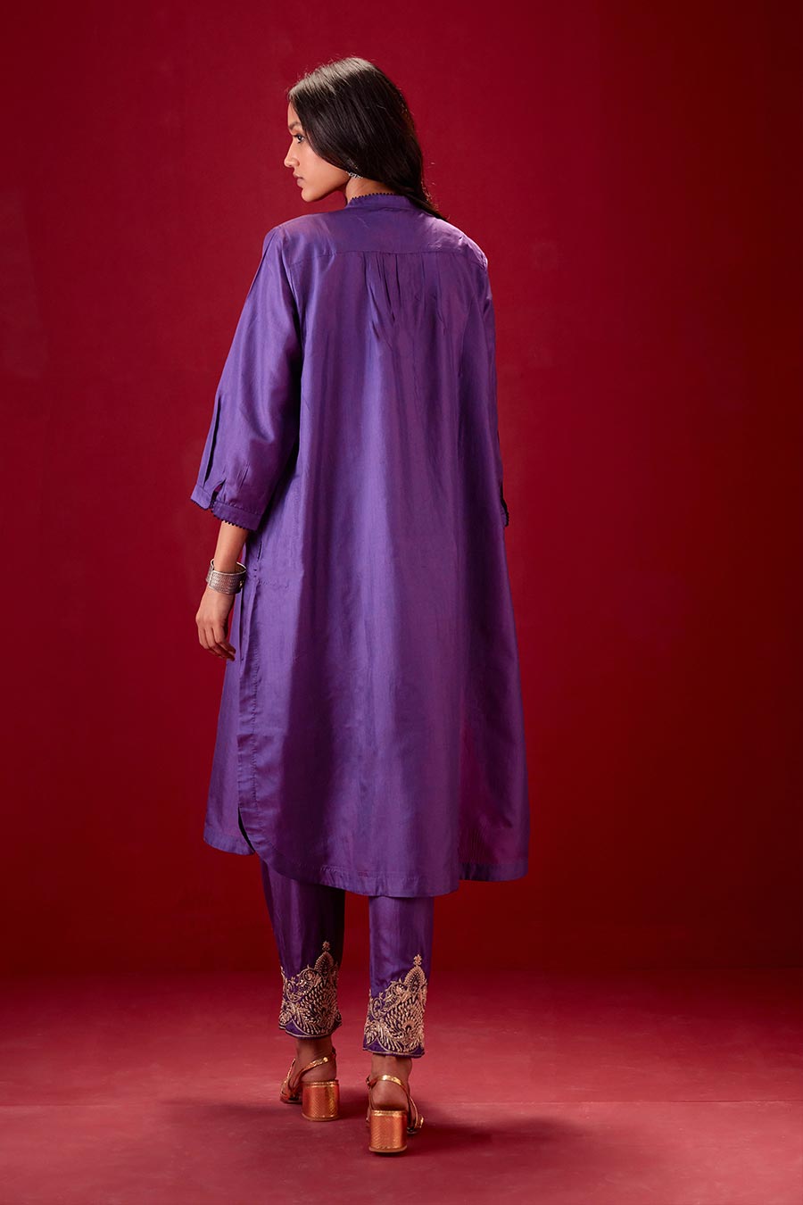 Grape Silk Embroidered Kurta & Pant Set