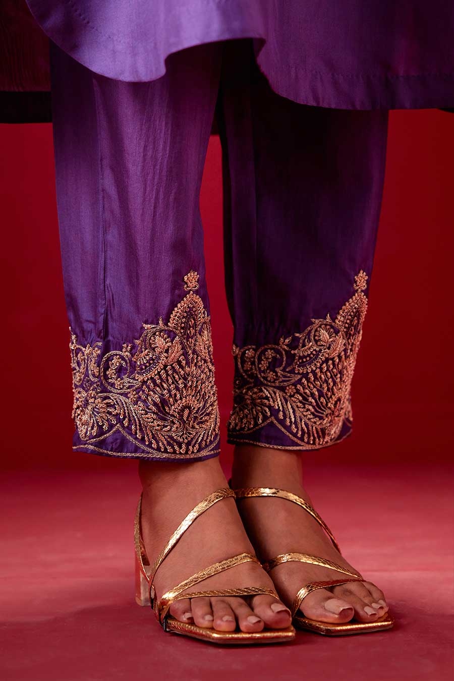 Grape Silk Embroidered Kurta & Pant Set