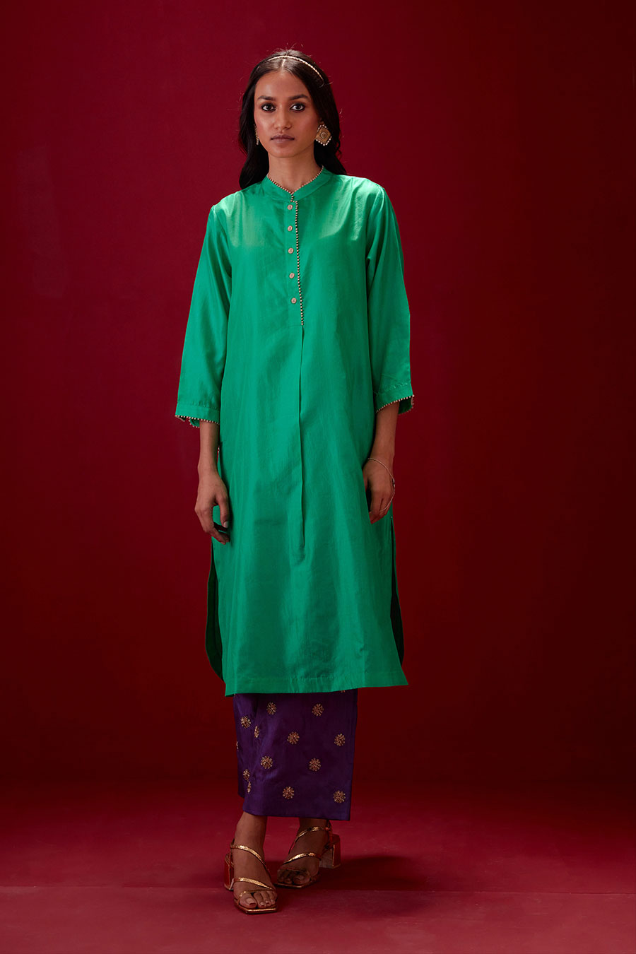 Emerald Green Silk Embroidered Kurta & Pant Set