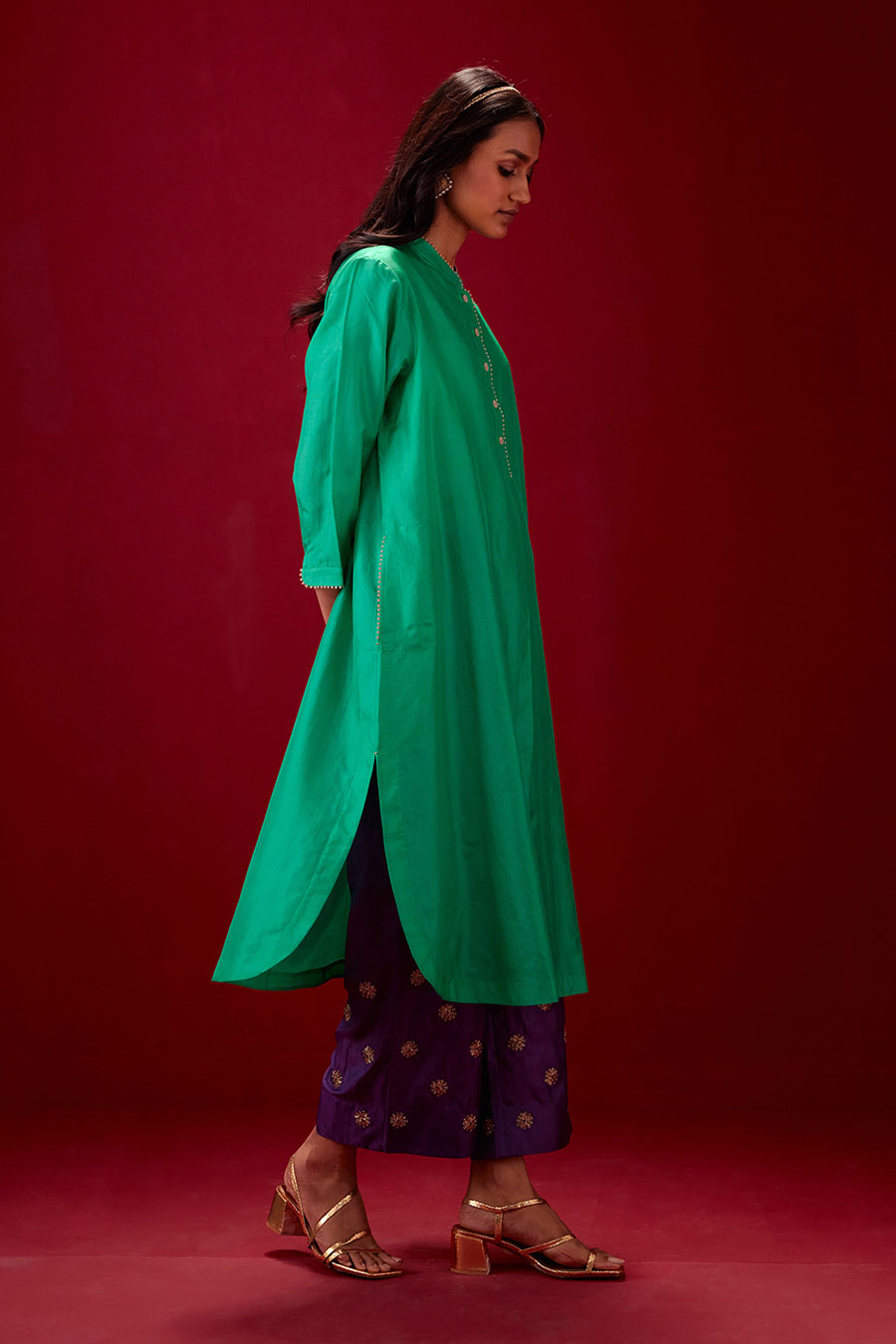 Emerald Green Silk Embroidered Kurta & Pant Set