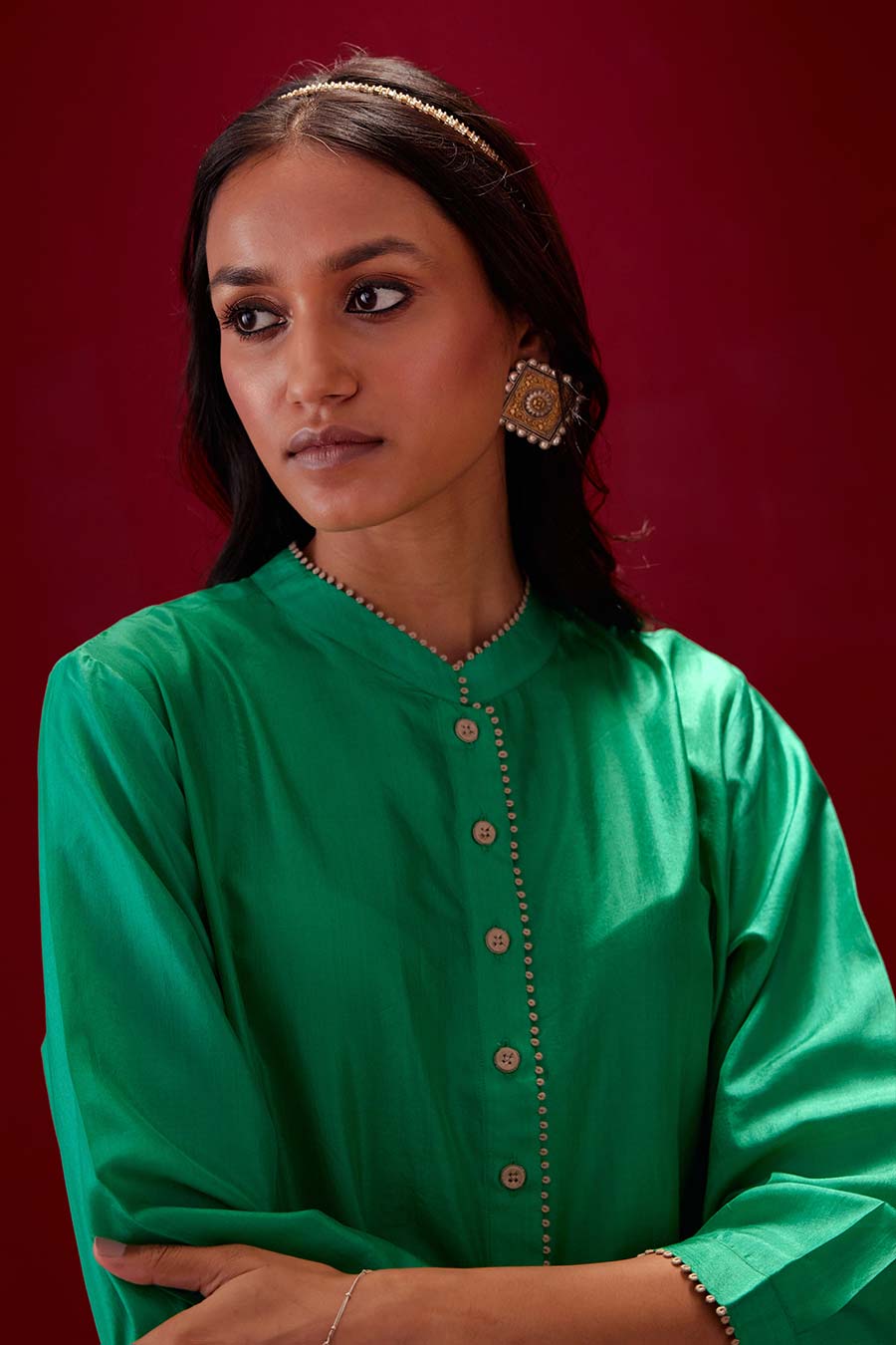 Emerald Green Silk Embroidered Kurta & Pant Set