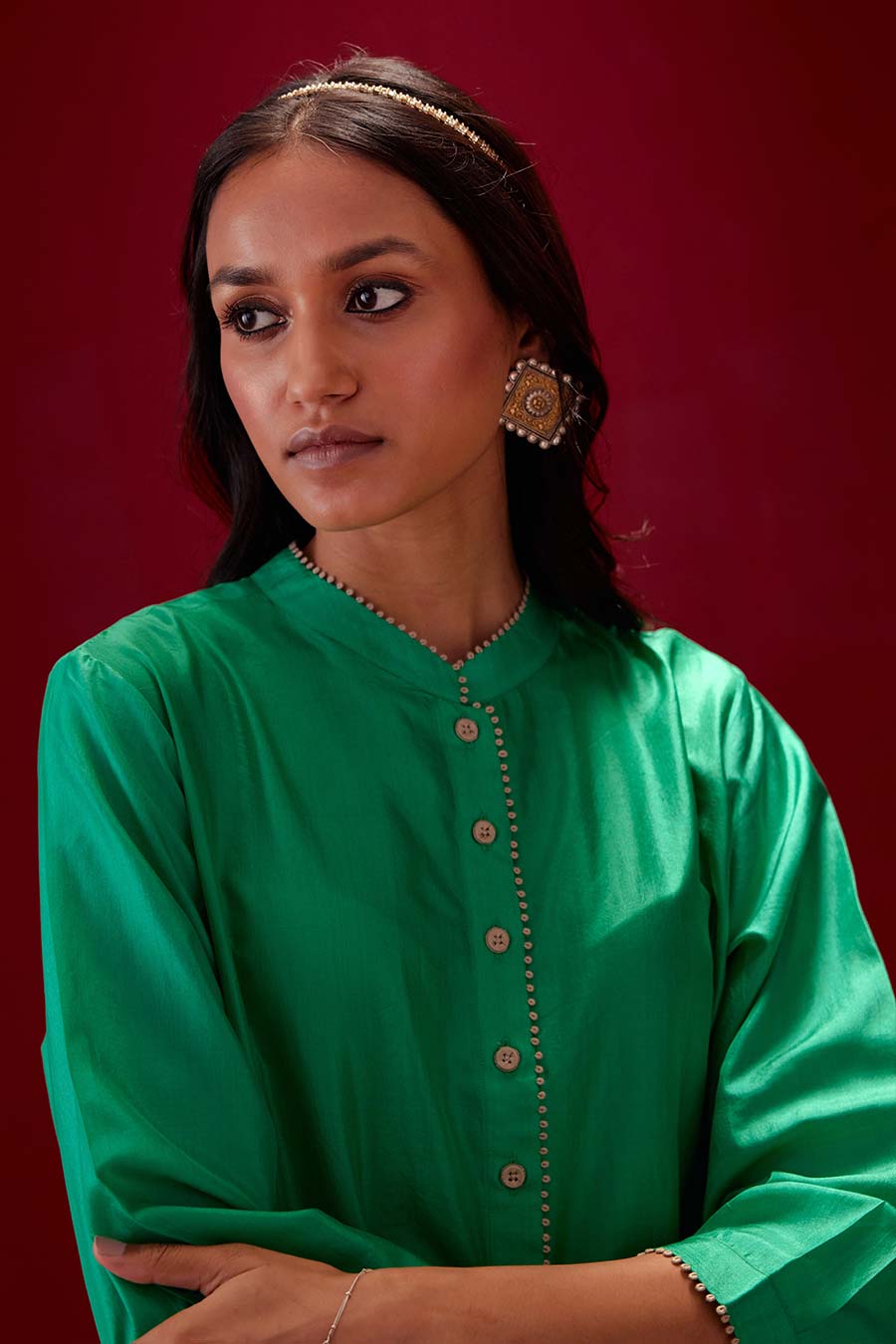 Emerald Green Silk Embroidered Kurta & Pant Set