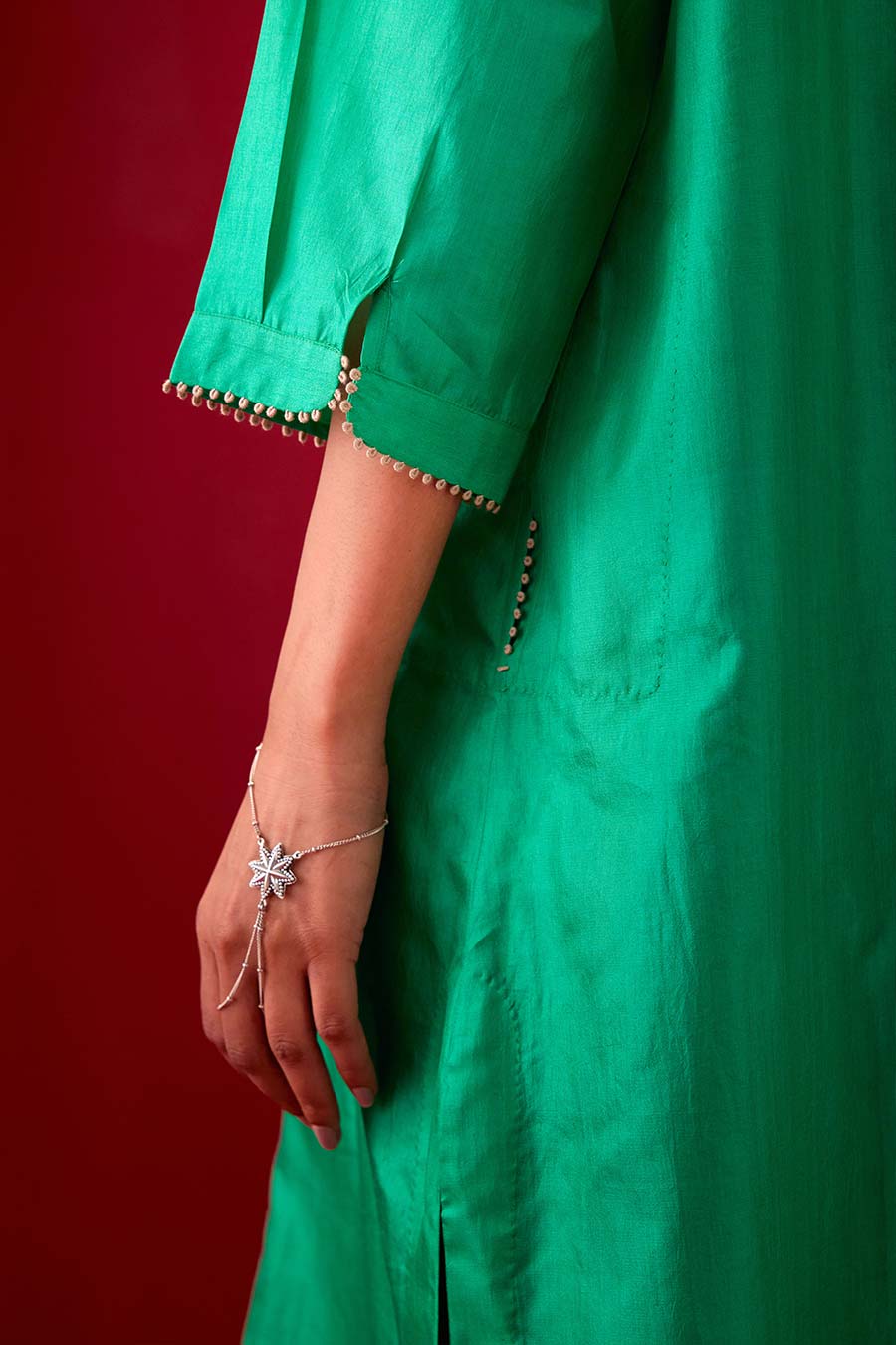 Emerald Green Silk Embroidered Kurta & Pant Set