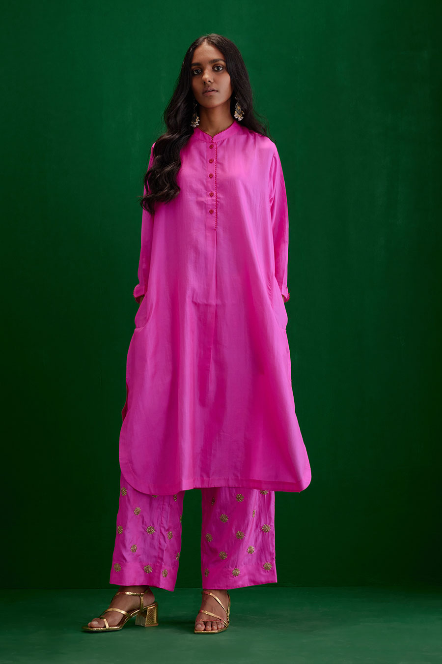 Rose Pink Silk Embroidered Kurta & Pant Set