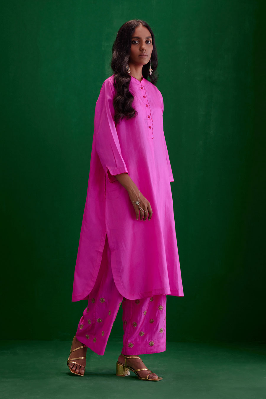 Rose Pink Silk Embroidered Kurta & Pant Set