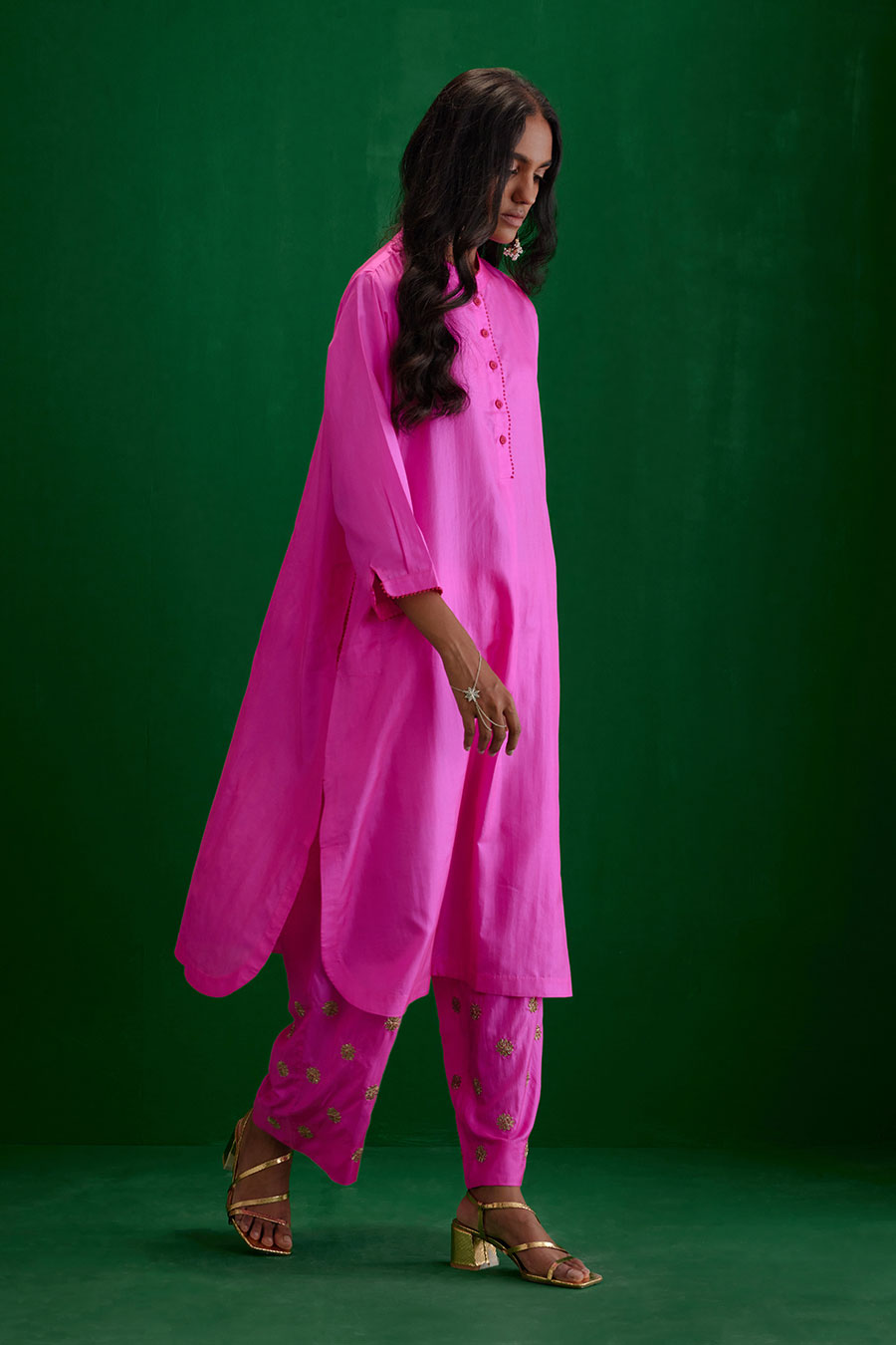 Rose Pink Silk Embroidered Kurta & Pant Set