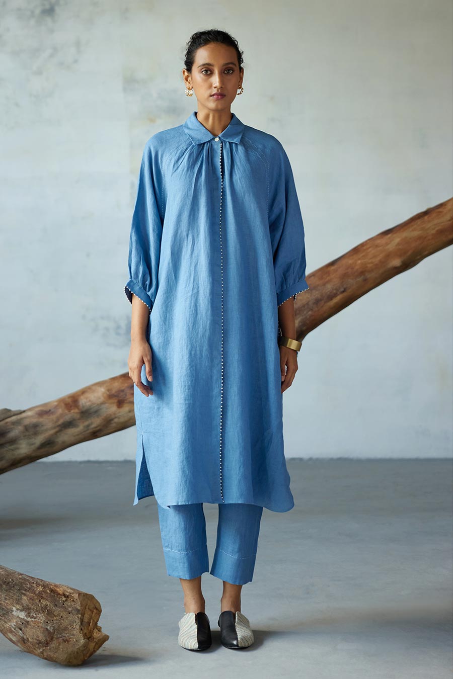 Blue Linen Kurta Set