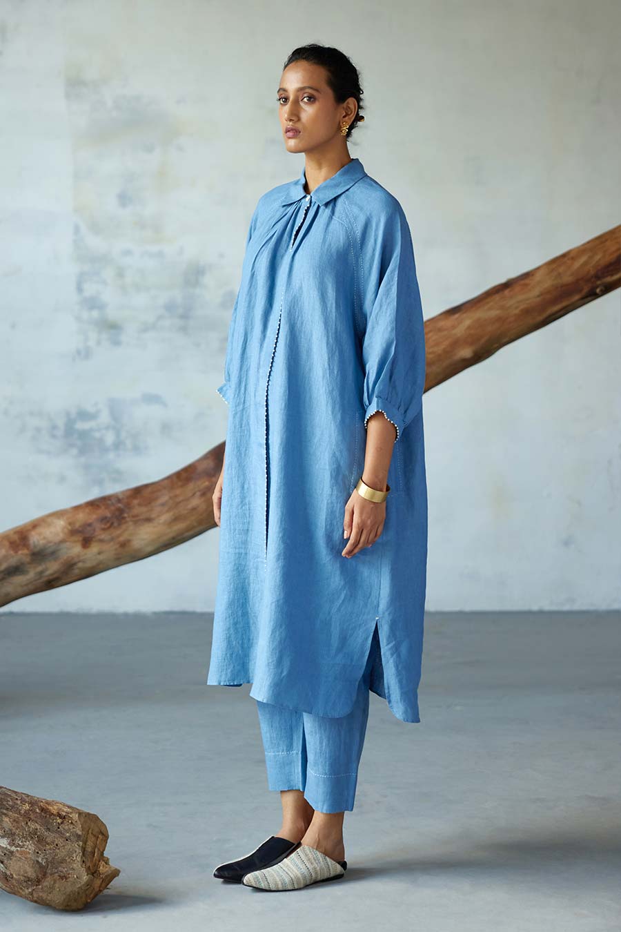 Blue Linen Kurta Set