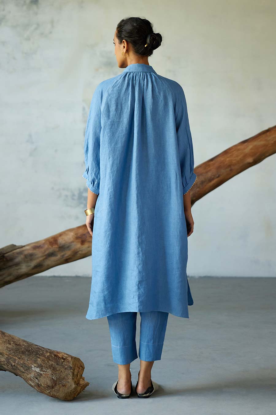 Blue Linen Kurta Set