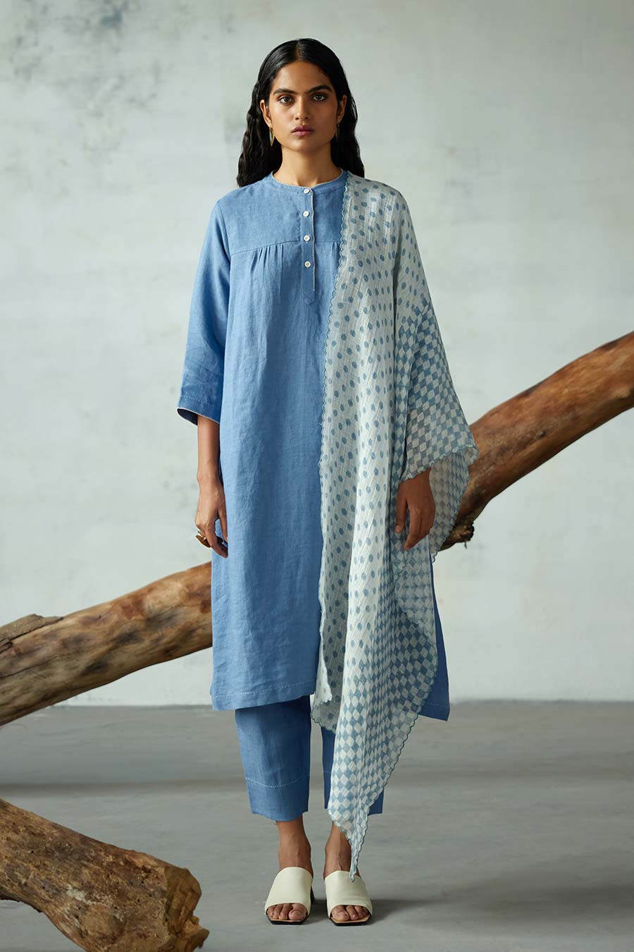 Blue Linen Kurta Set