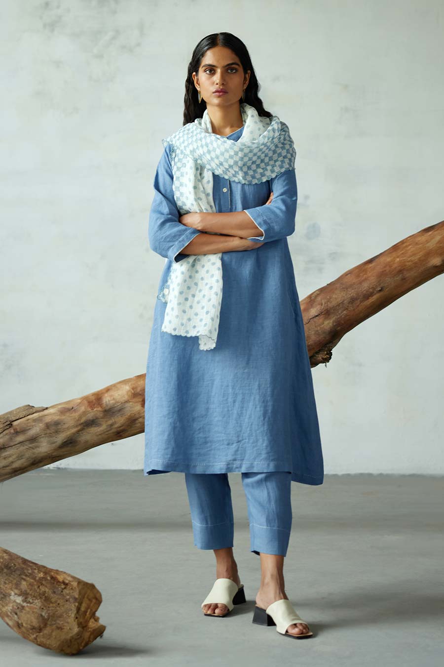 Blue Linen Kurta Set