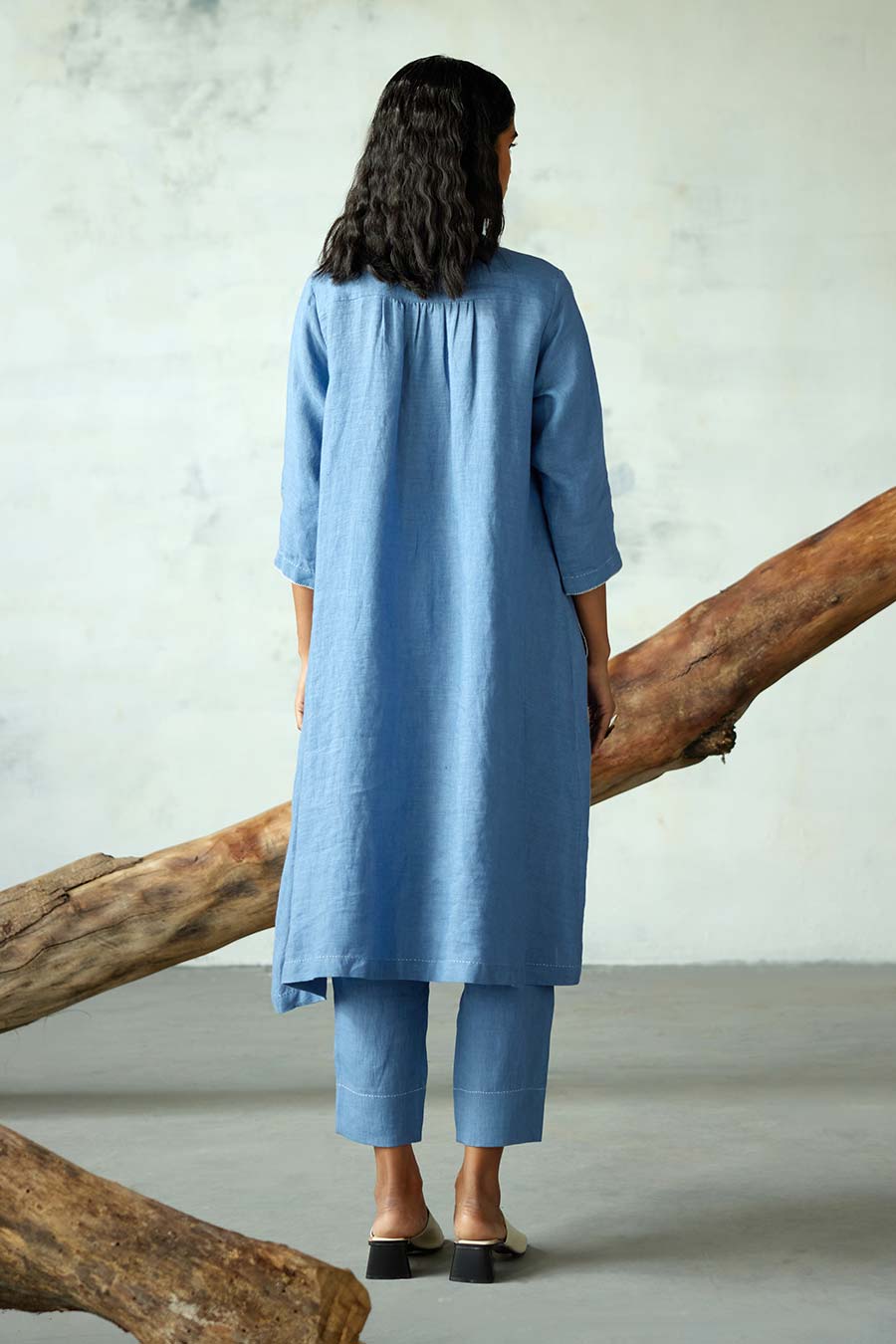 Blue Linen Kurta Set