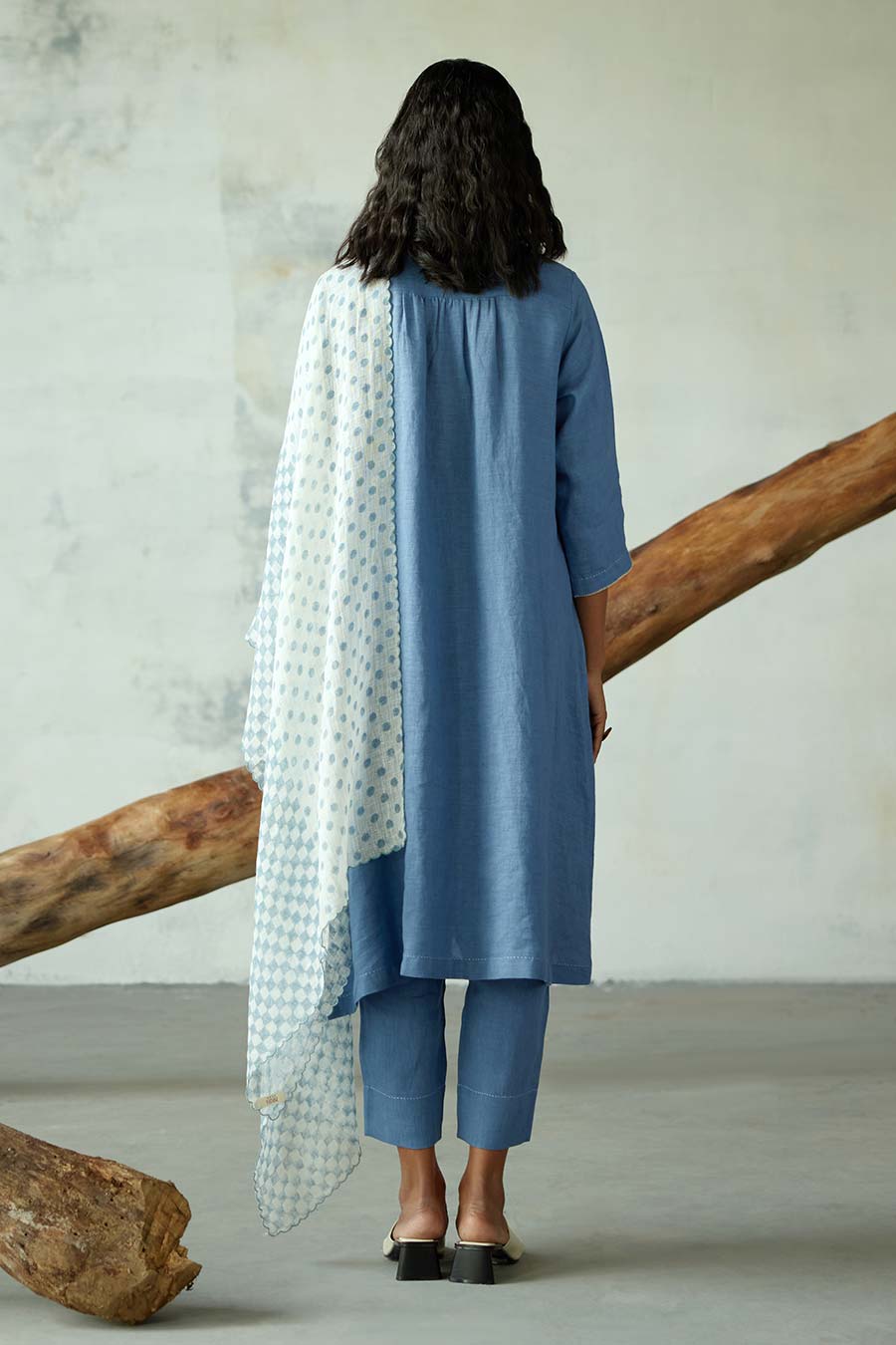 Blue Linen Kurta Set