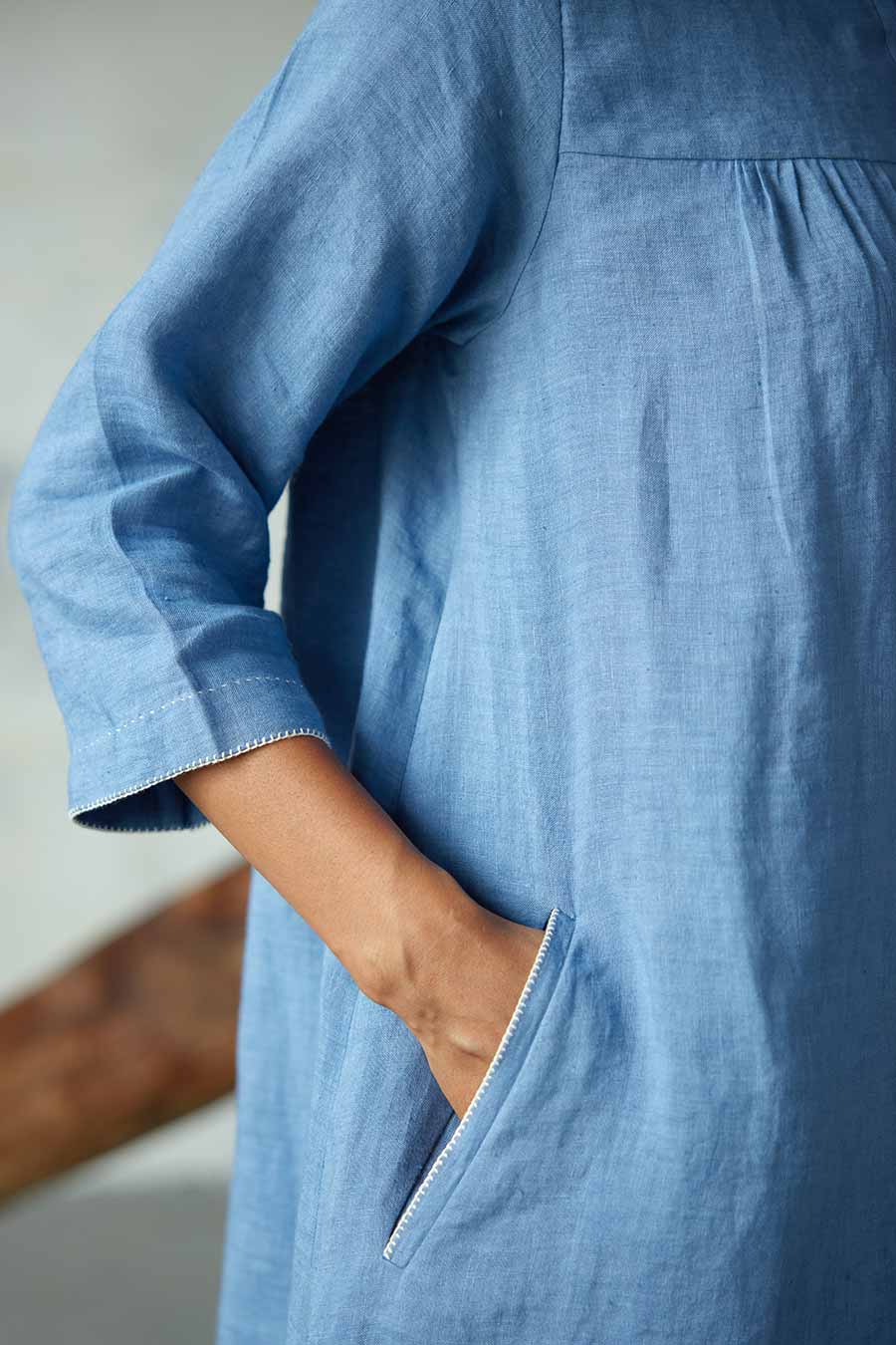 Blue Linen Kurta Set