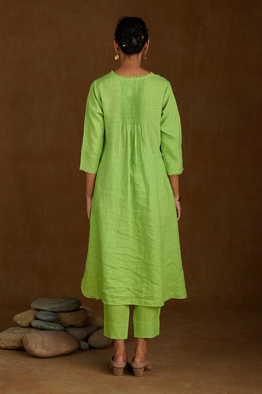 Green Linen Kurta Set