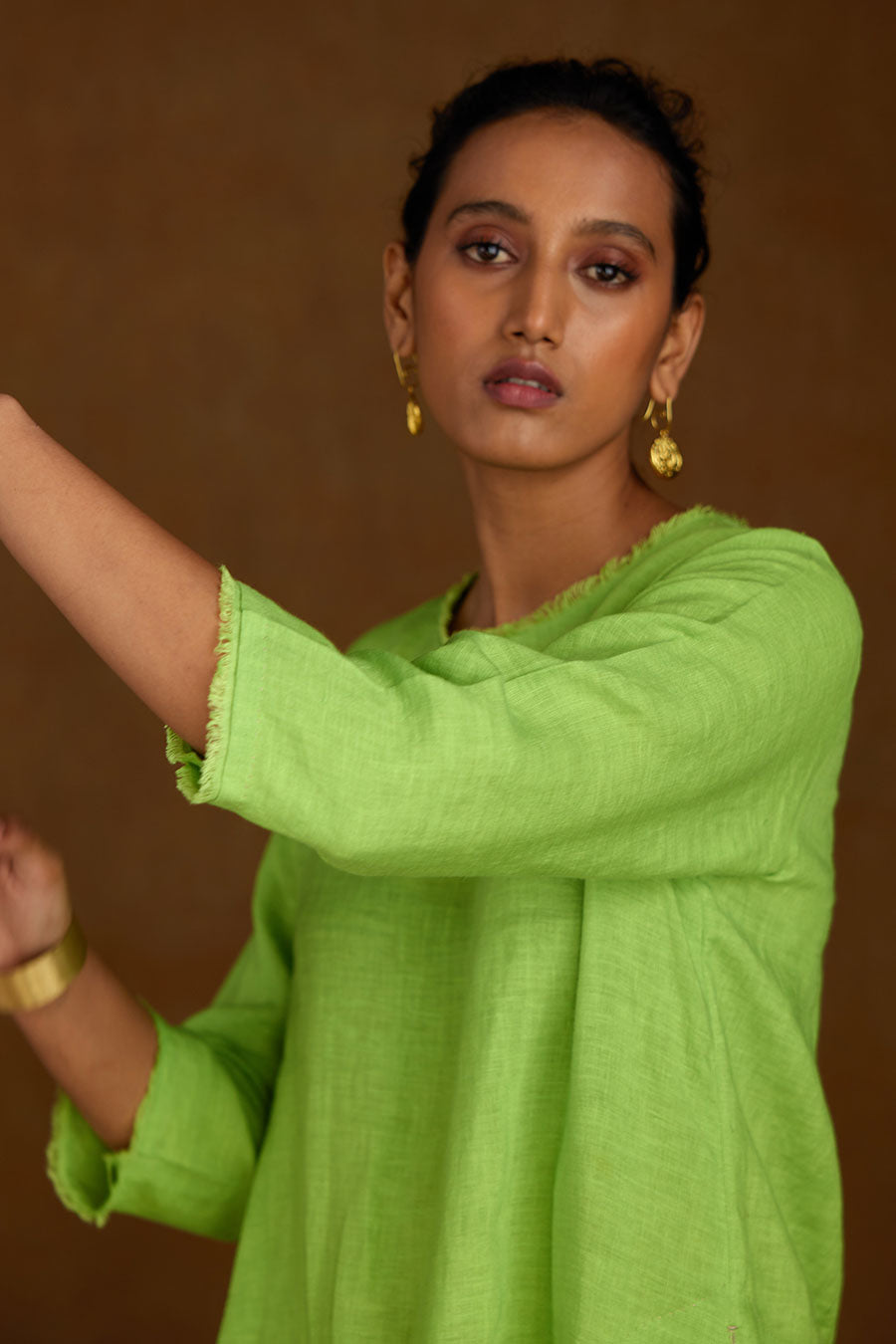 Green Linen Kurta Set