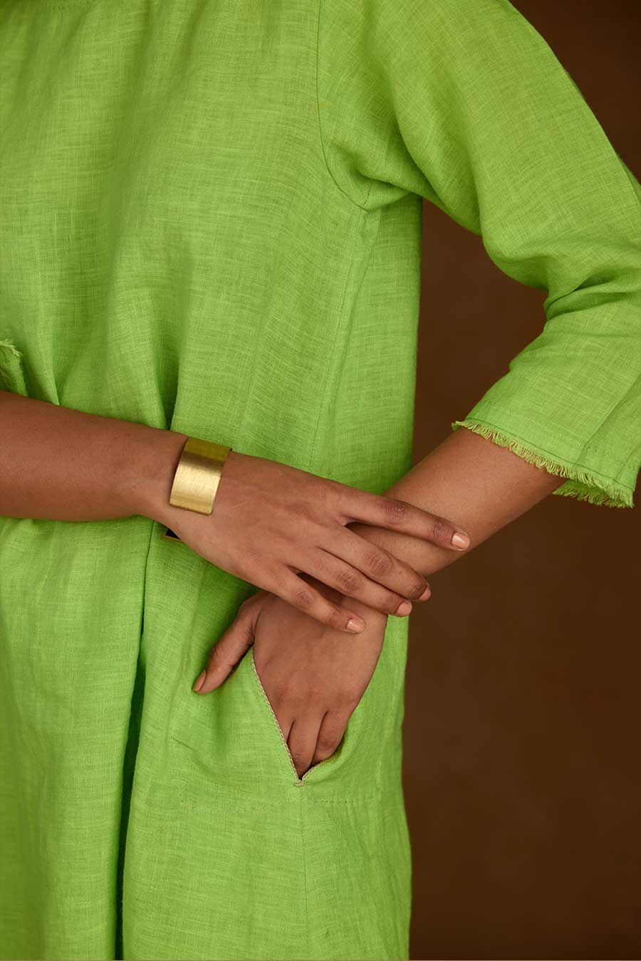 Green Linen Kurta Set