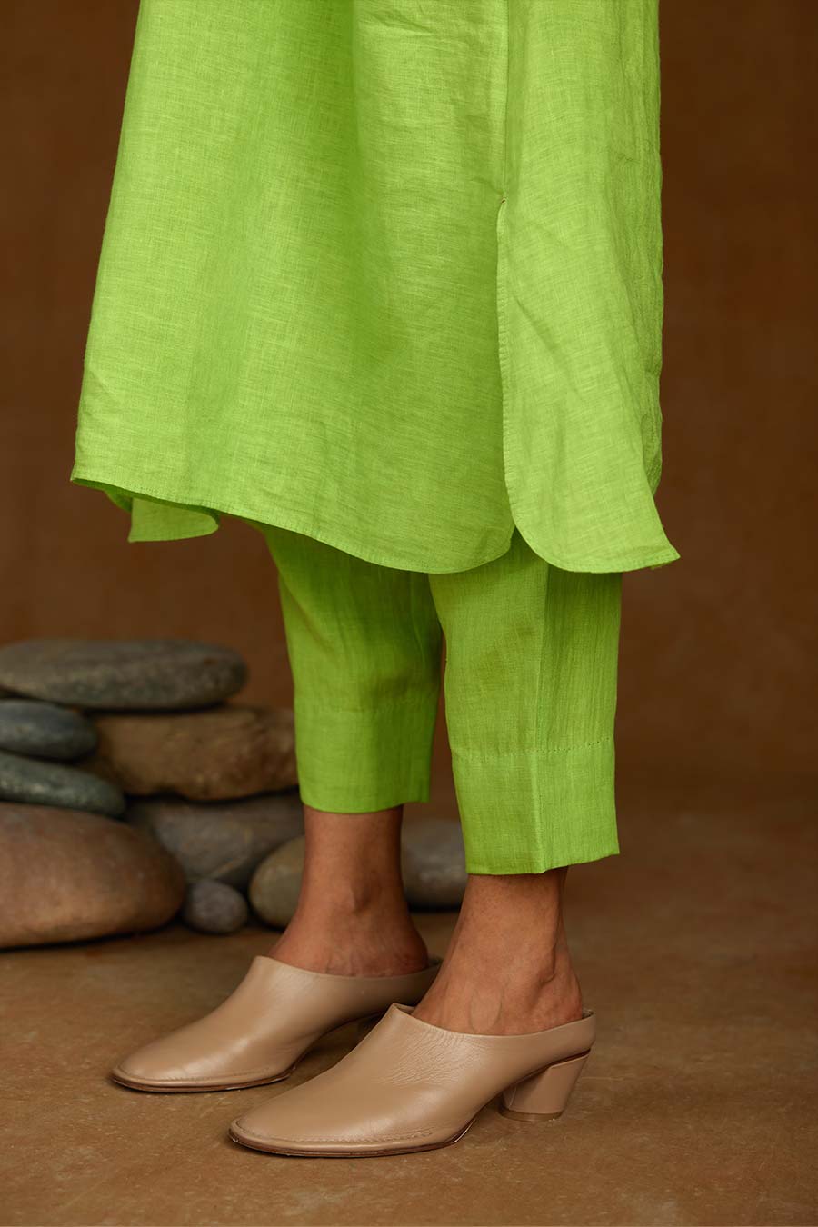 Green Linen Kurta Set