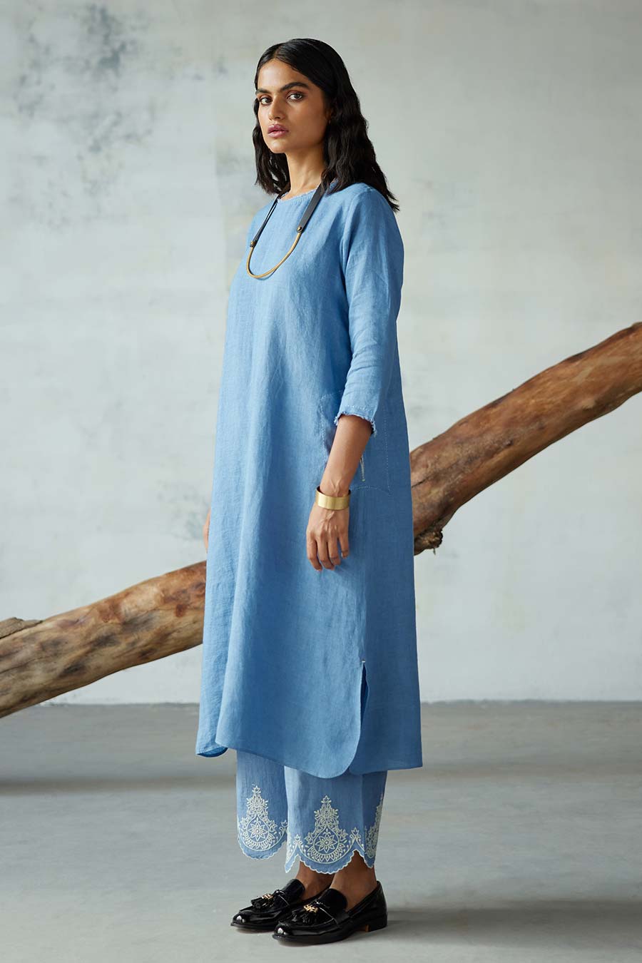 Blue Linen Kurta Set