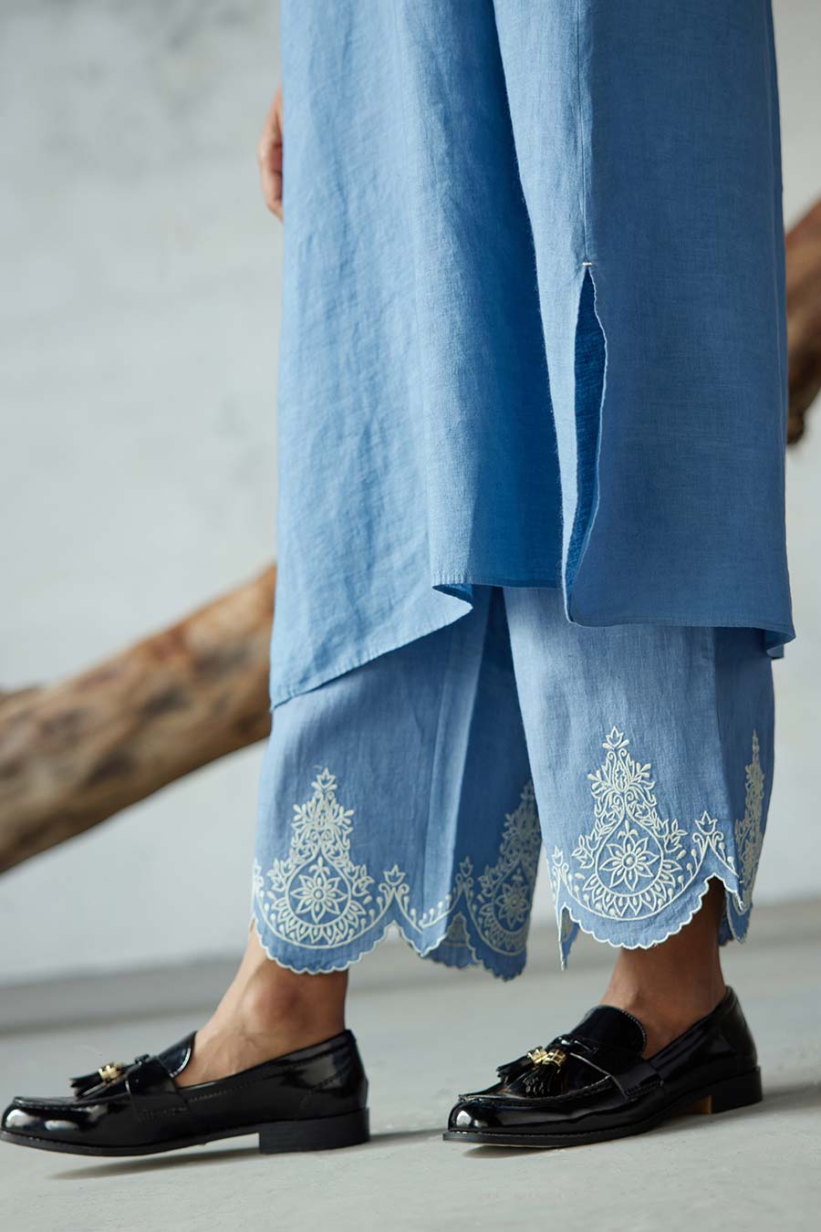 Blue Linen Kurta Set