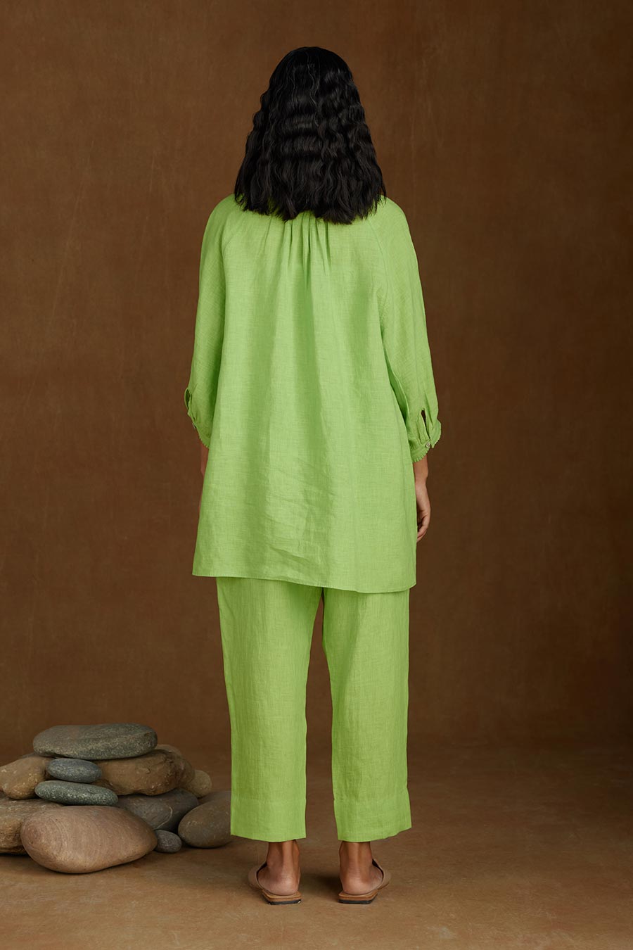 Green Linen Kurta Set