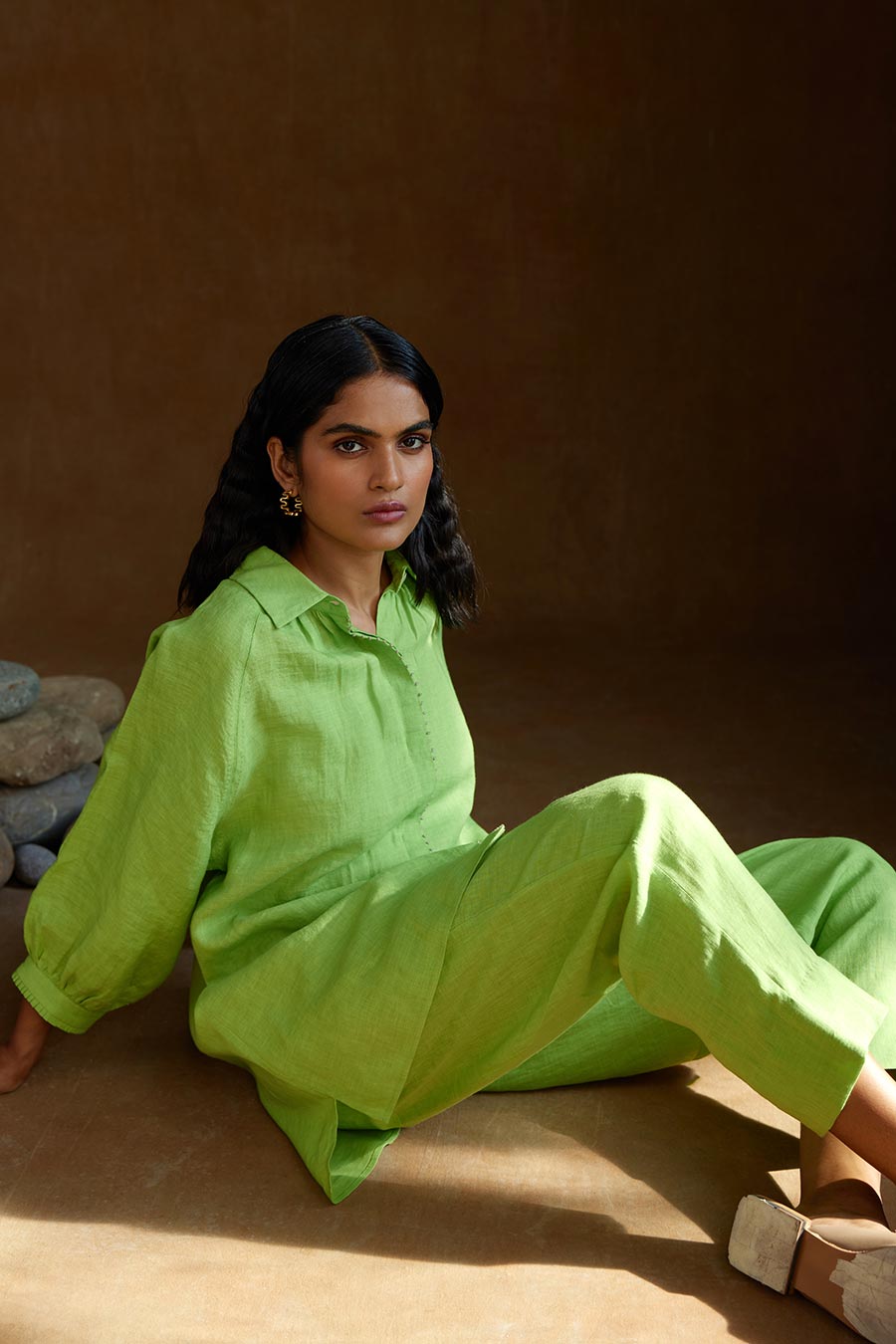 Green Linen Kurta Set