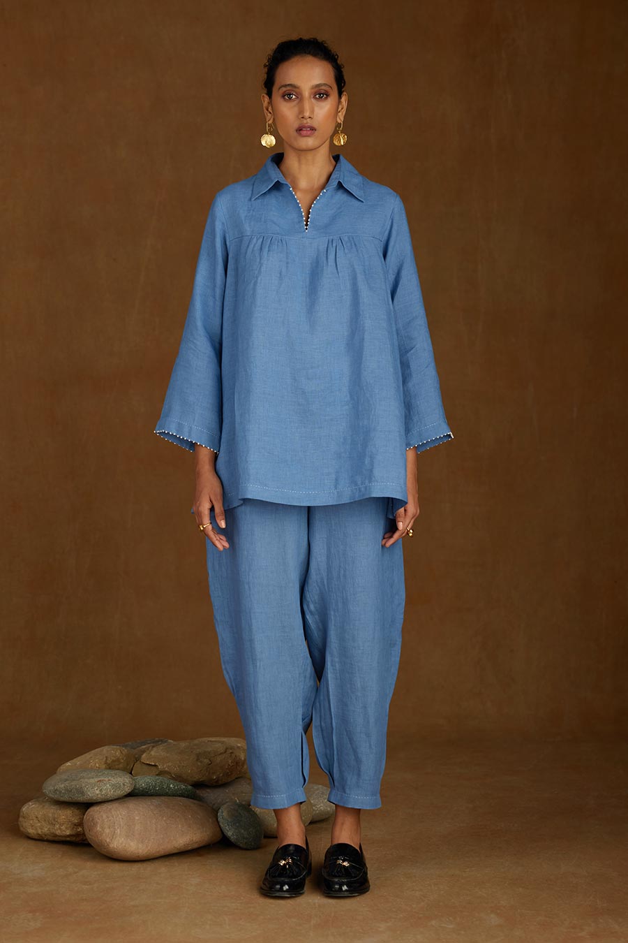 Blue Linen Kurta Set
