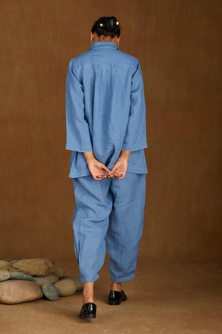 Blue Linen Kurta Set