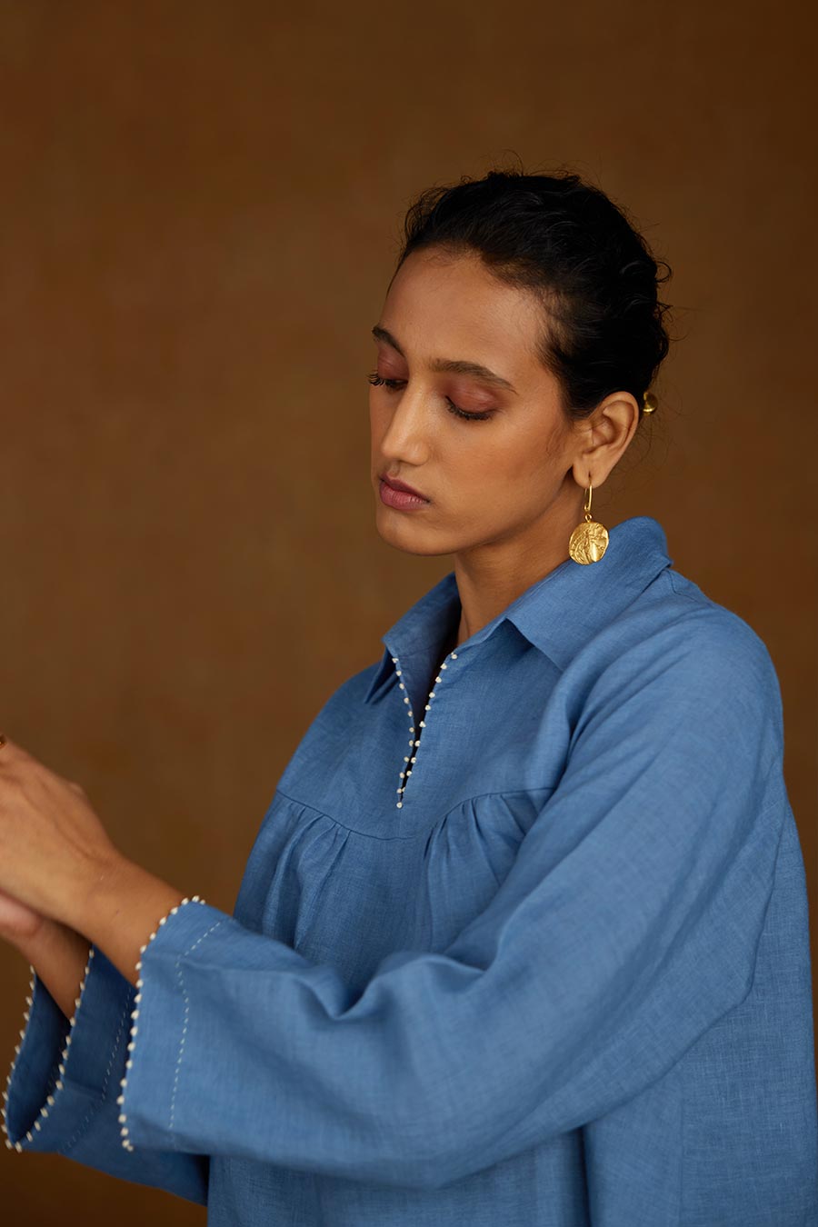 Blue Linen Kurta Set
