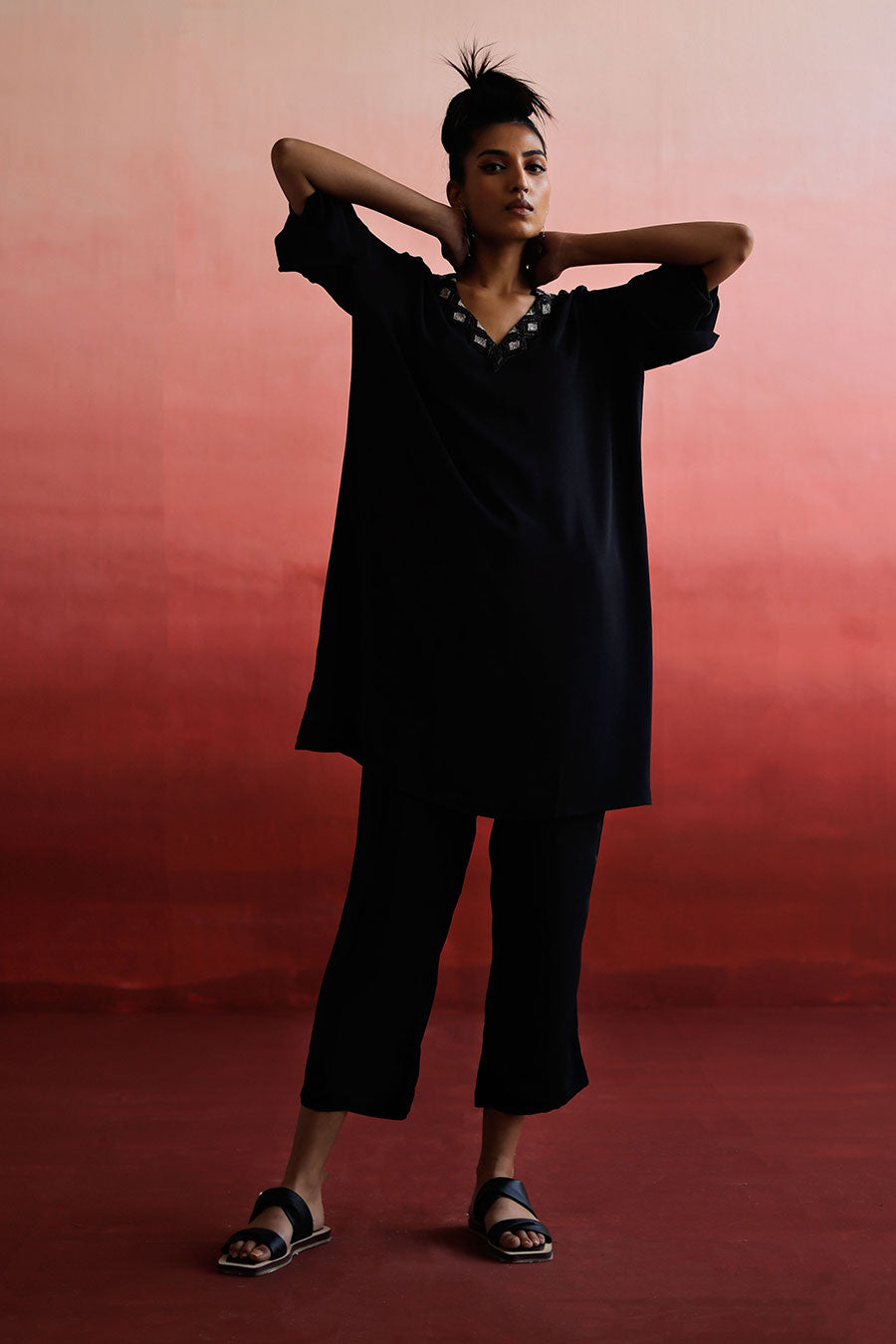 Black Embroidered Kurta & Pant Co-Ord Set