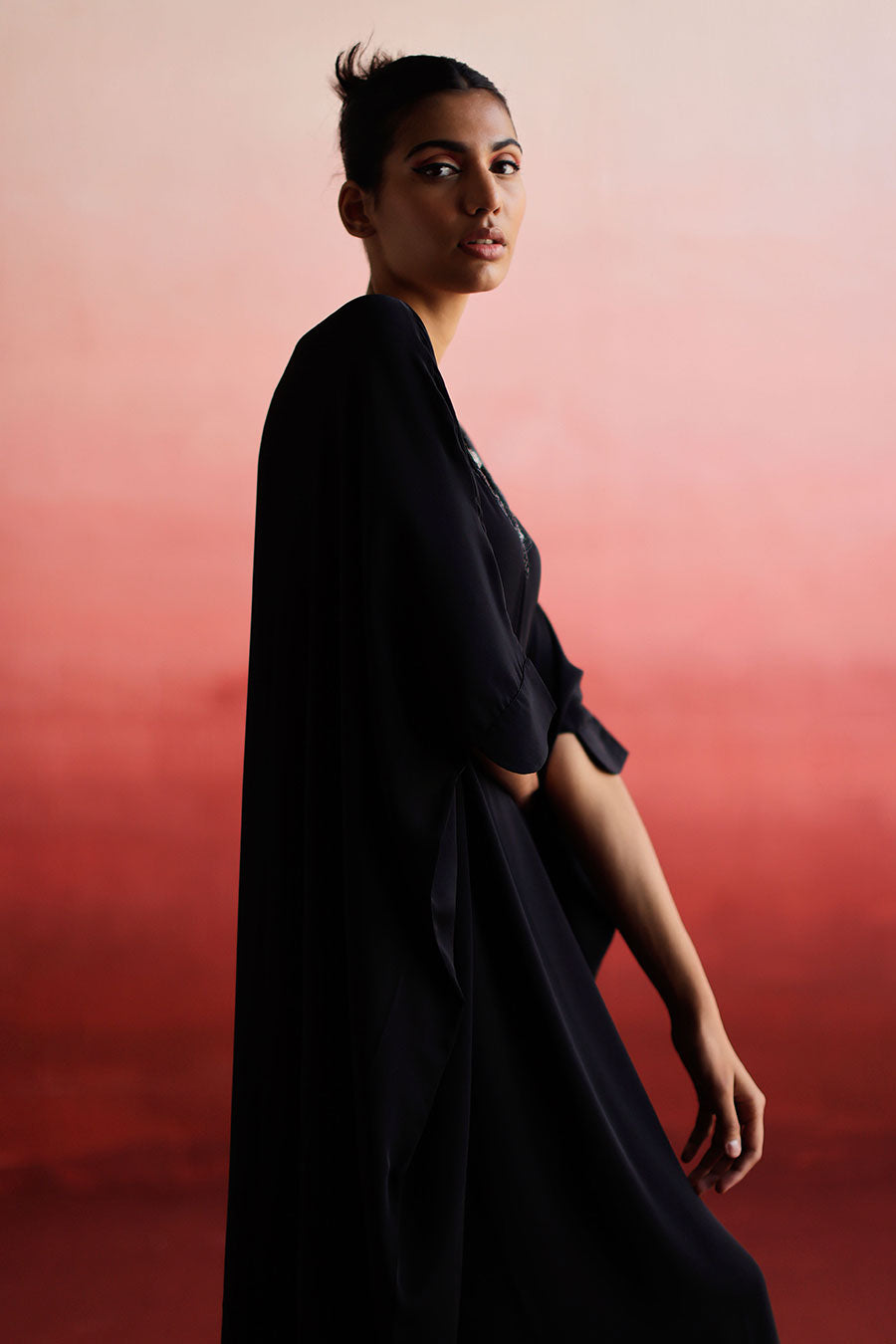 Black Embroidered Long Kaftan & Pant Set