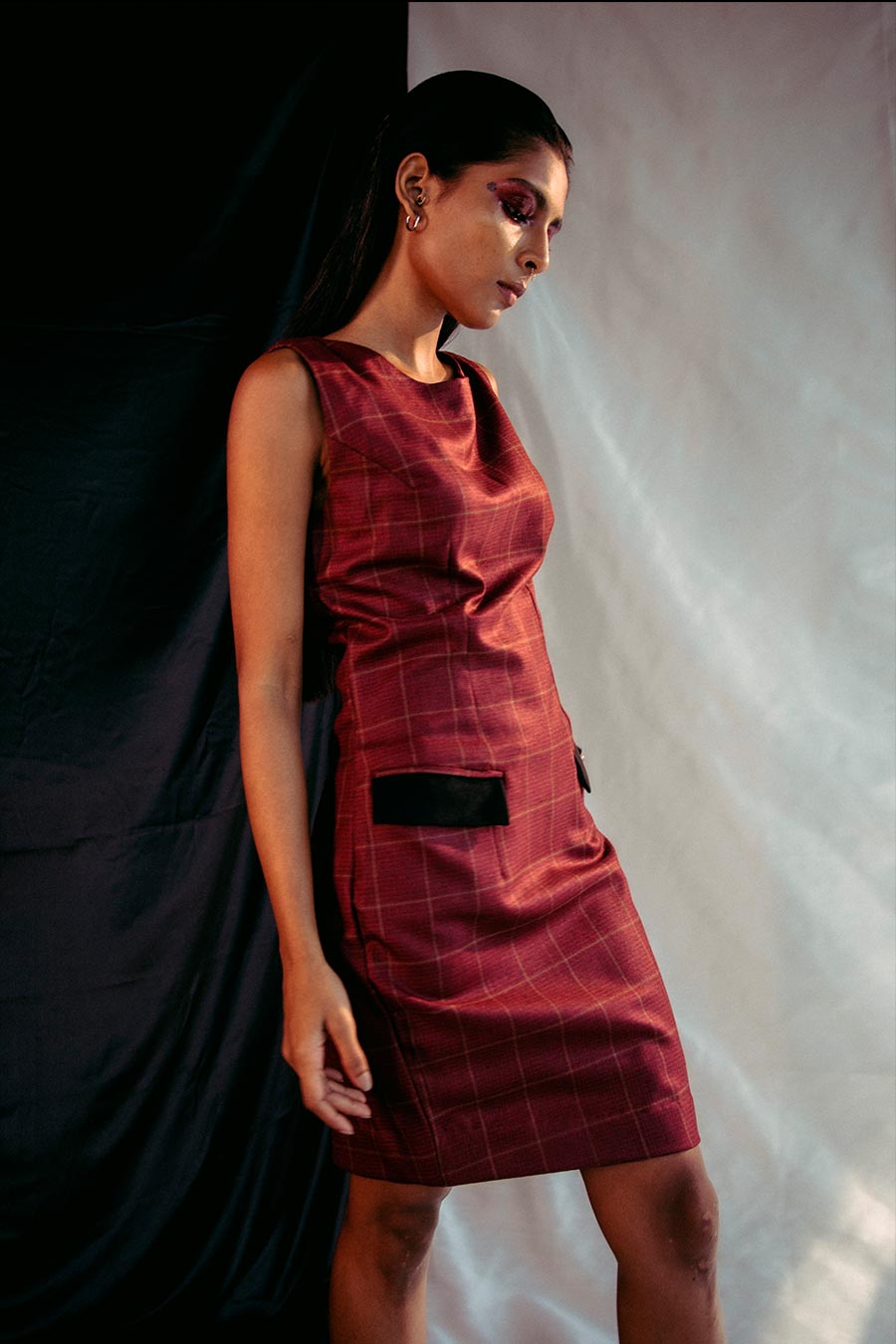 Red Checks Tweed Dress