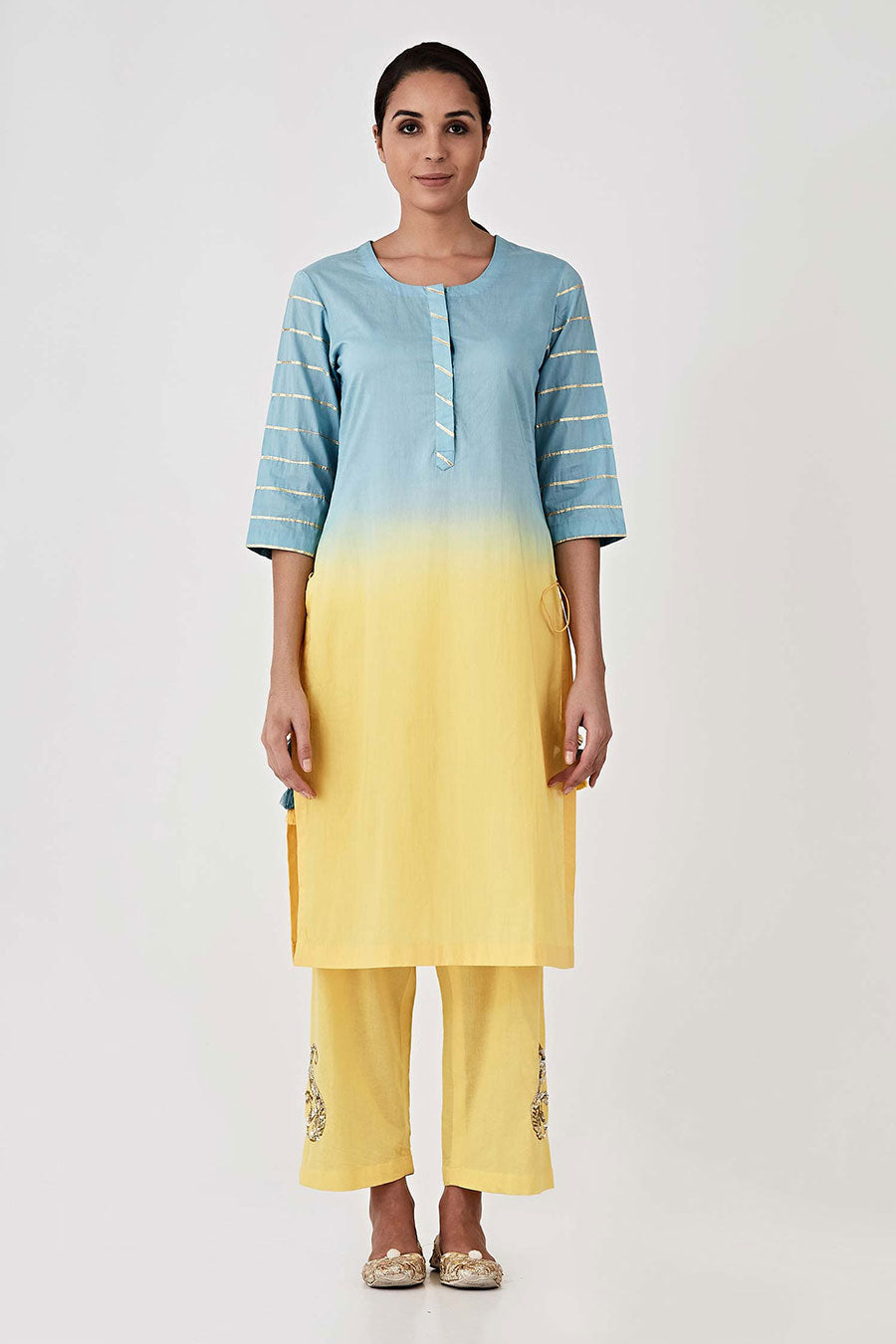 Blue & Yellow Ombre Kurta Set (Set of 3)