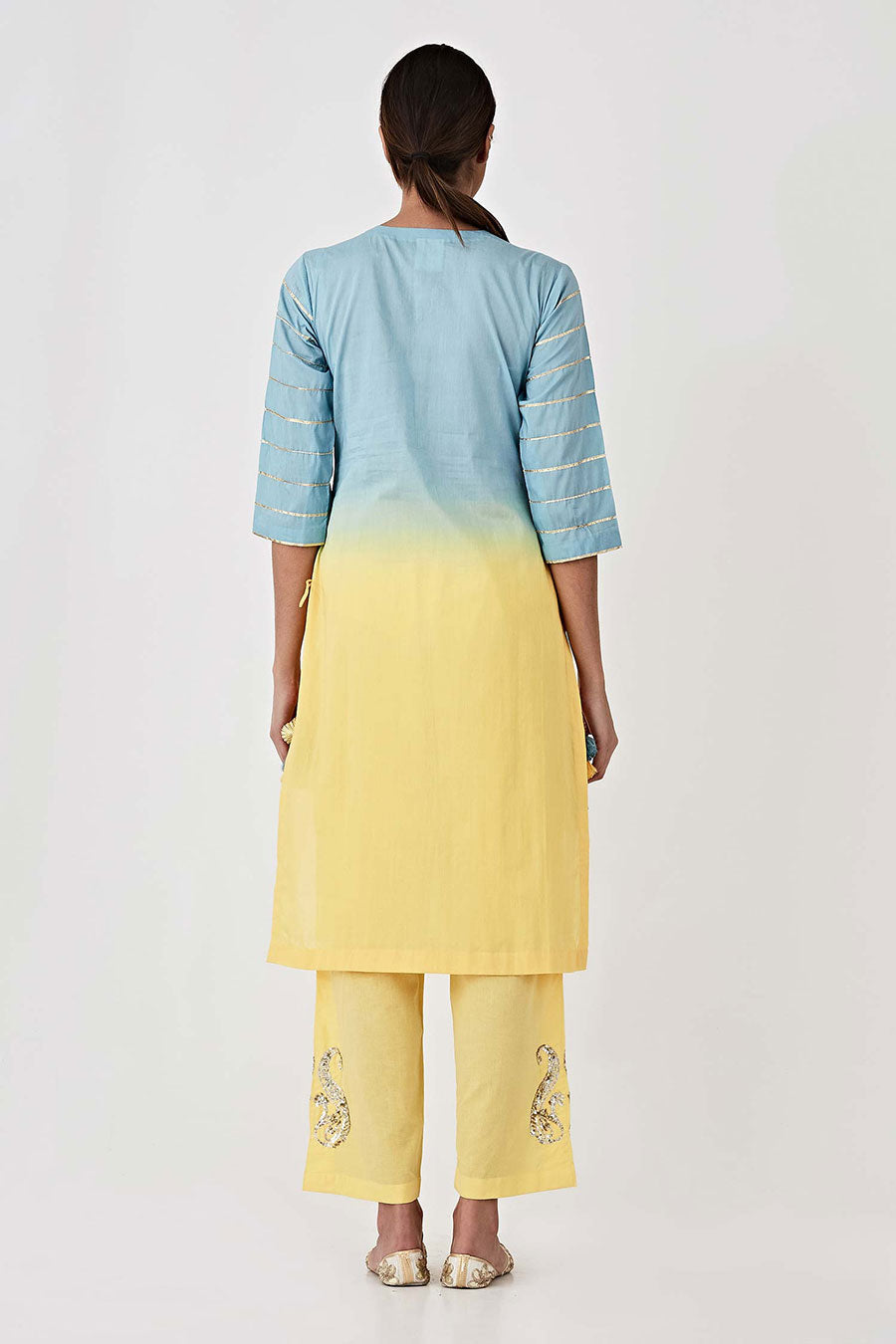 Blue & Yellow Ombre Kurta Set (Set of 3)