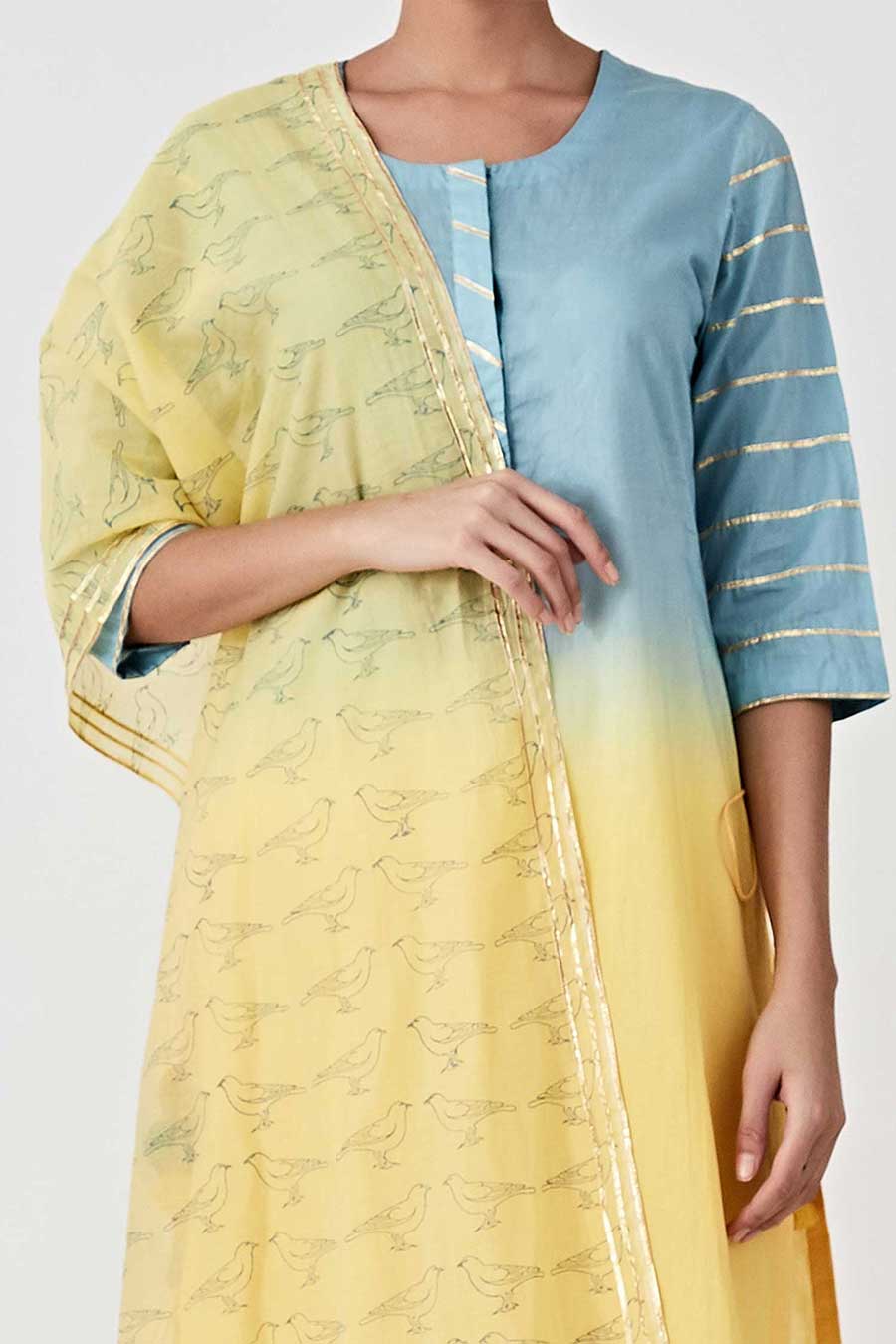 Blue & Yellow Ombre Kurta Set (Set of 3)