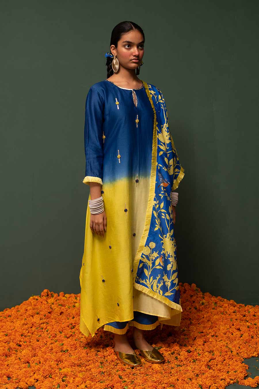Masakali Blue Ombre Assymetric Kurta Set