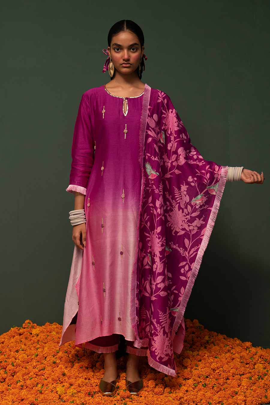 Masakali Magenta Ombre Assymetric Kurta Set