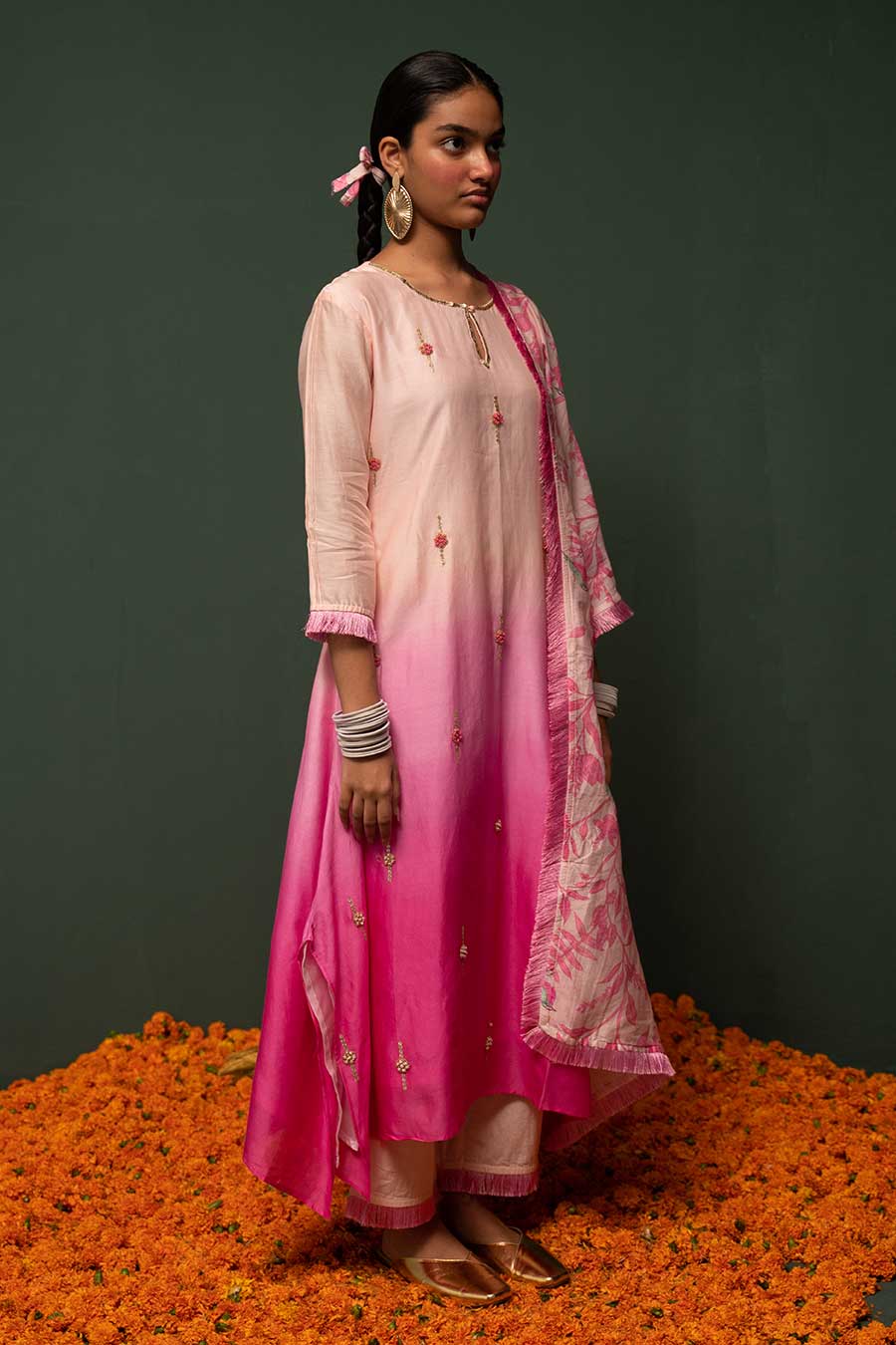 Masakali Pink Ombre Assymetric Kurta Set