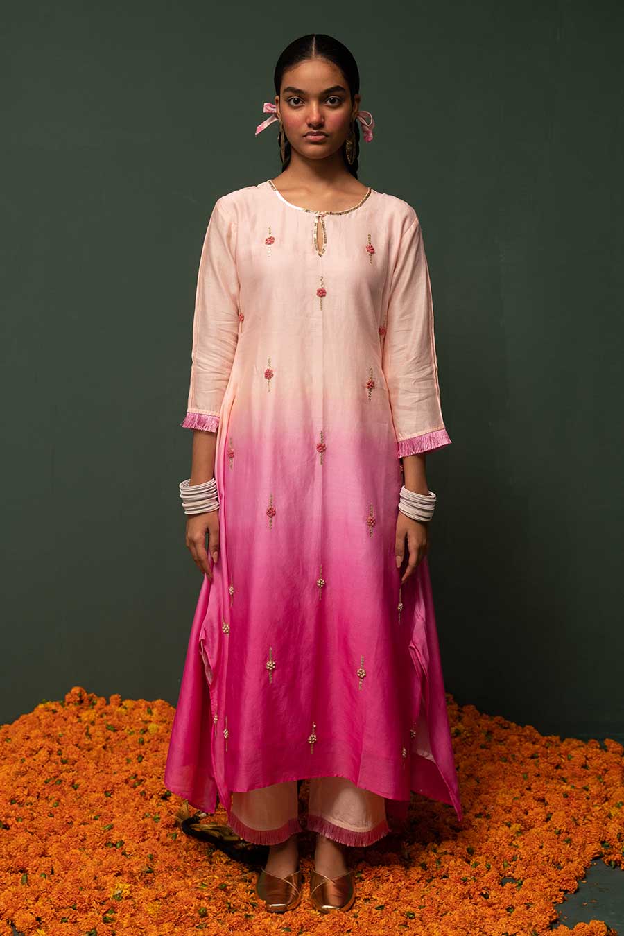 Masakali Pink Ombre Assymetric Kurta Set
